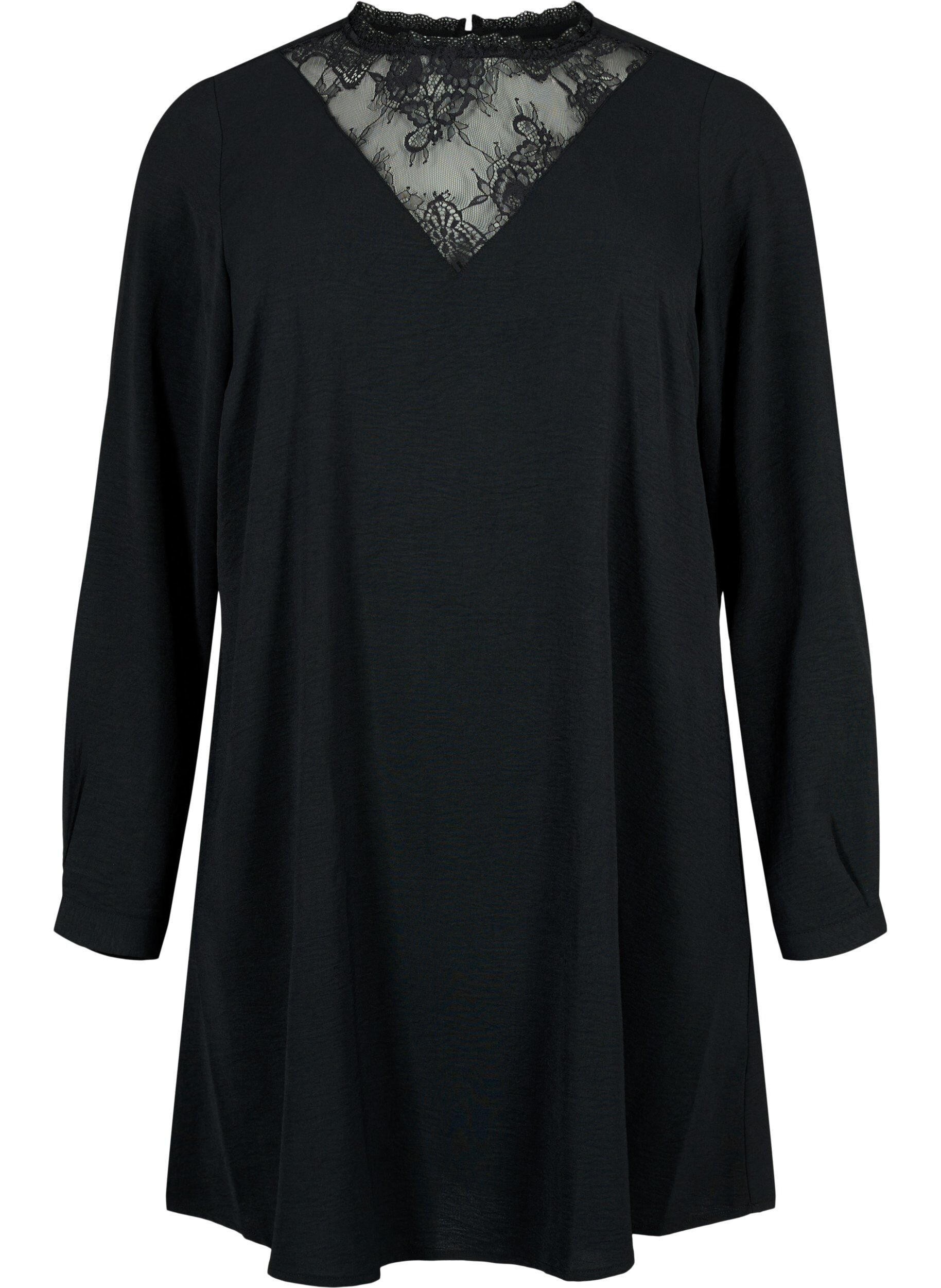 Zizzi Kleid mit Spitzendetails, Black, Packshot image number 0