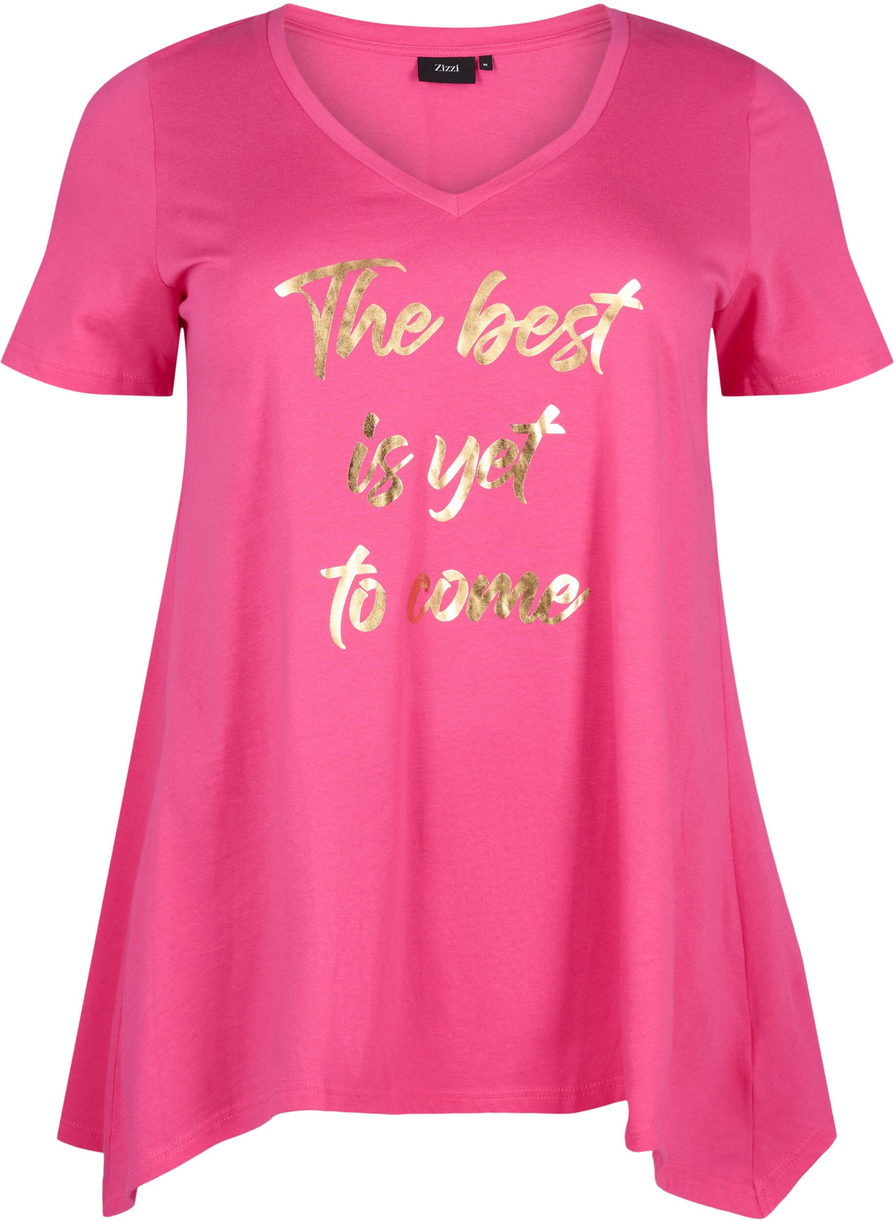 Zizzi T-shirt en coton &agrave; manches courtes, Raspberry S. Best, Packshot image number 0