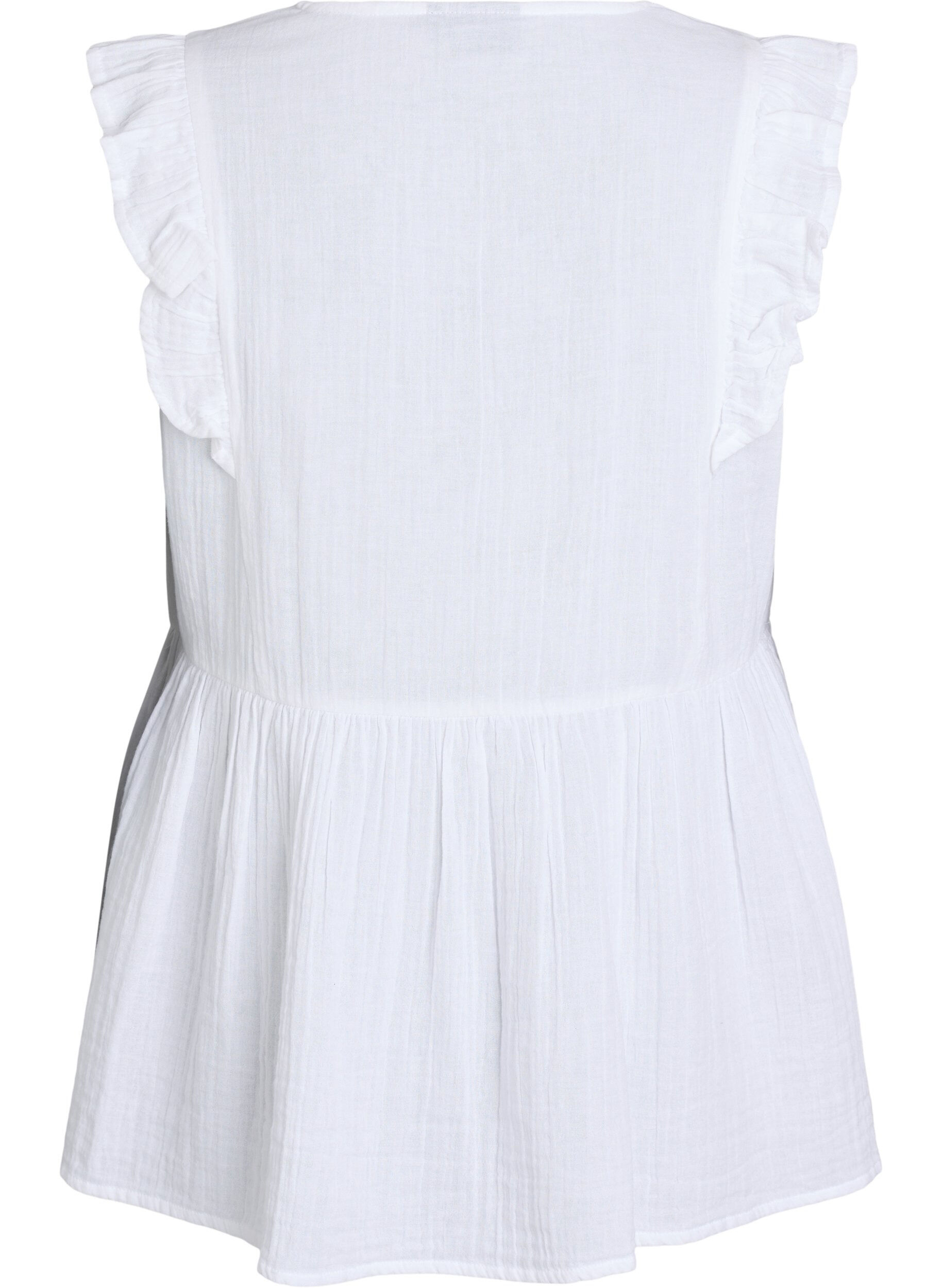 ZizziBlouse sans manches en mousseline de coton avec volants, Blanc, Packshot image number 1