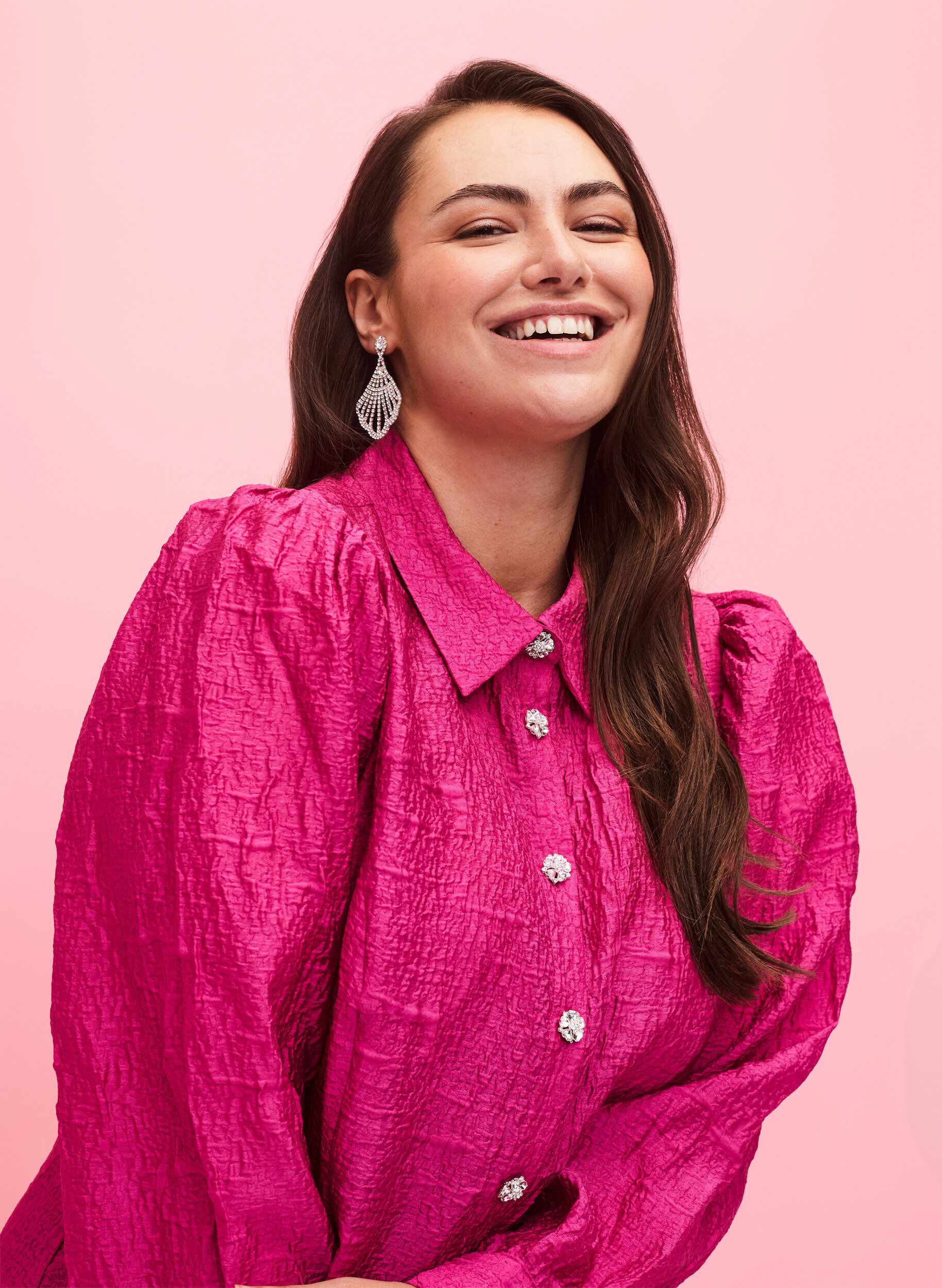 Zizzi Robe chemise avec texture et boutons perle, Cactus Flower, Model image number 2