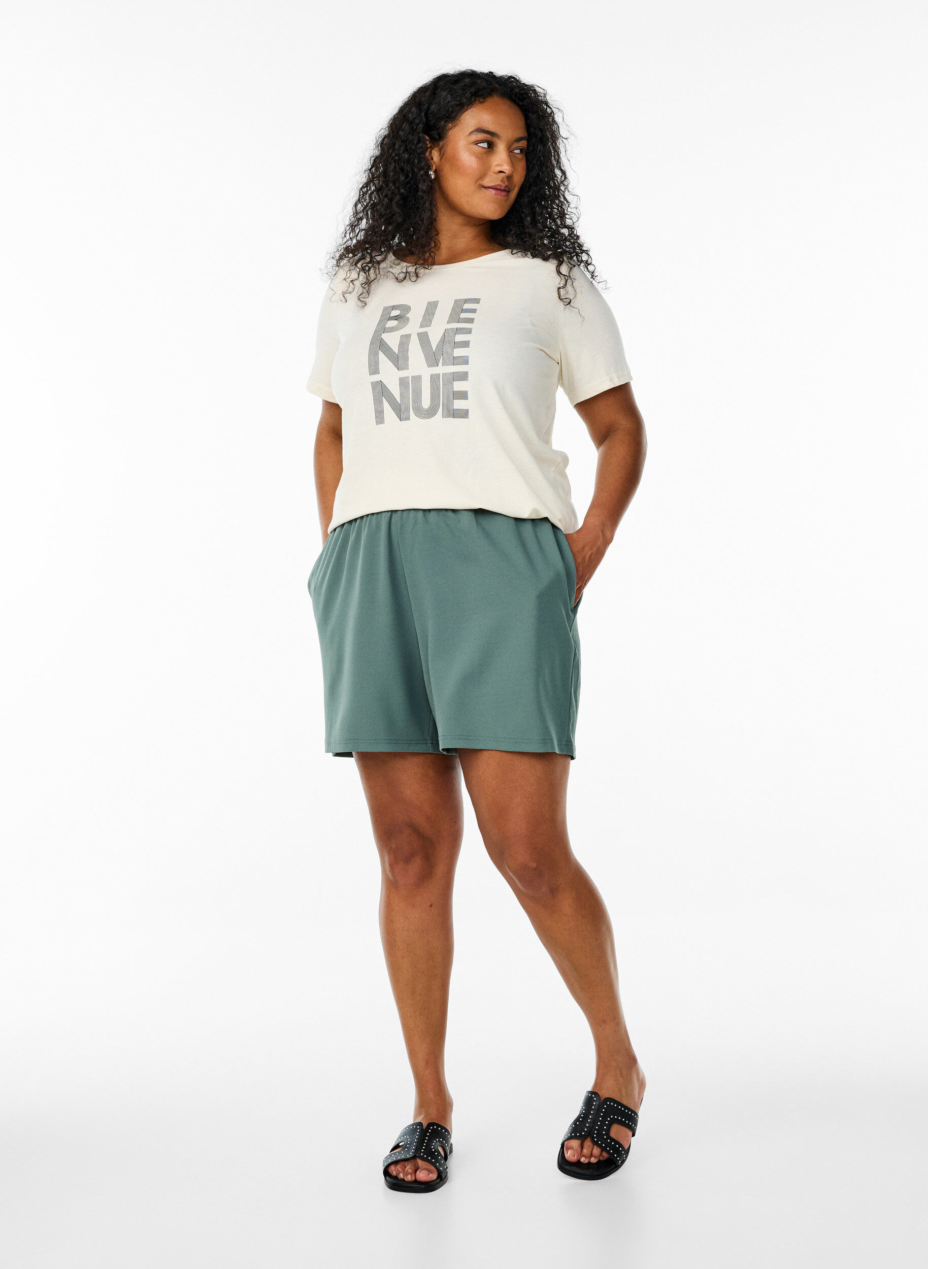 Zizzi FLASH - T-shirt avec motif, Vanille, Model image number 1