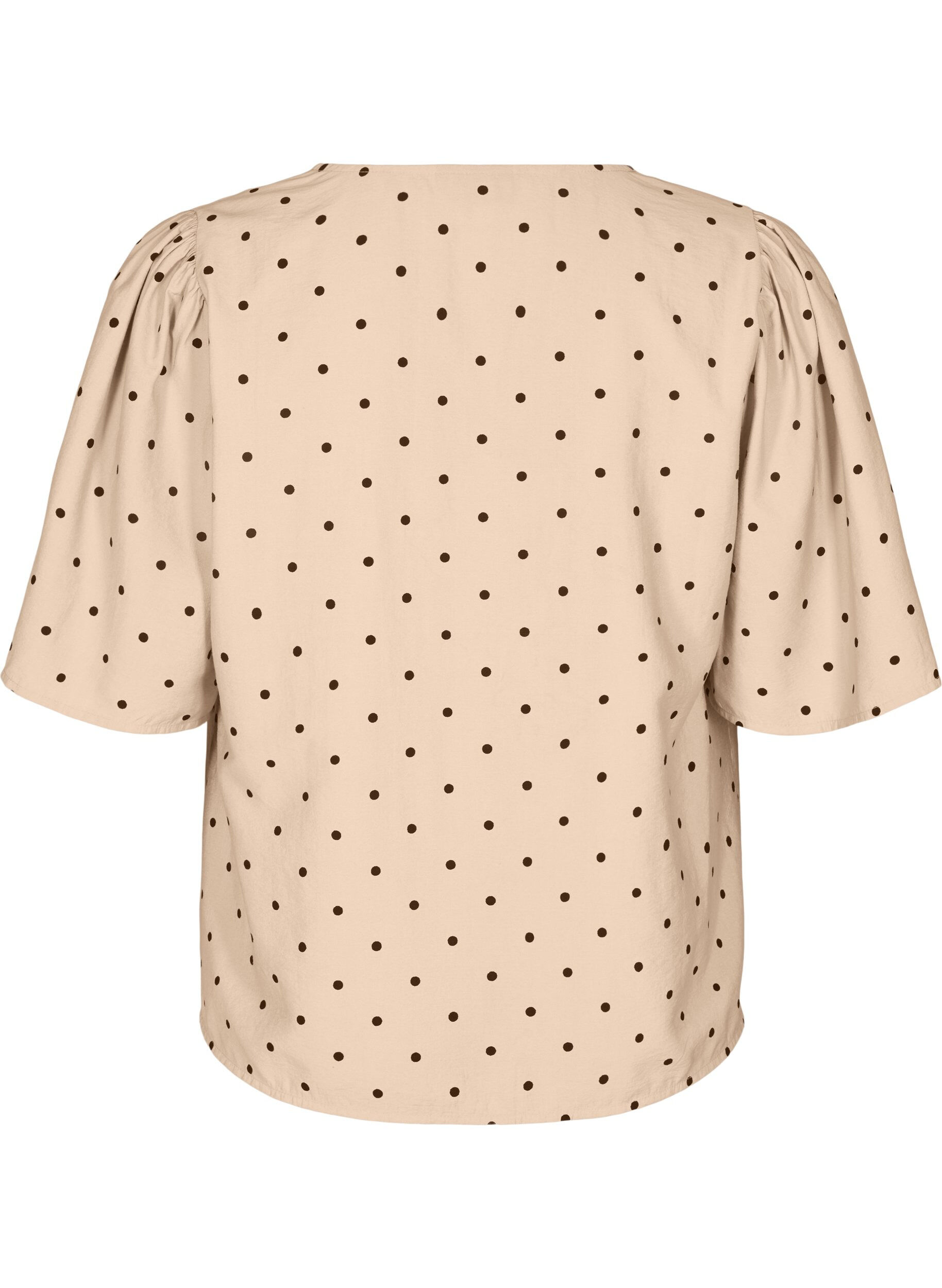 Zizzi Bluse mit lockeren &Auml;rmeln und V-Ausschnitt, Beige, Packshot image number 1