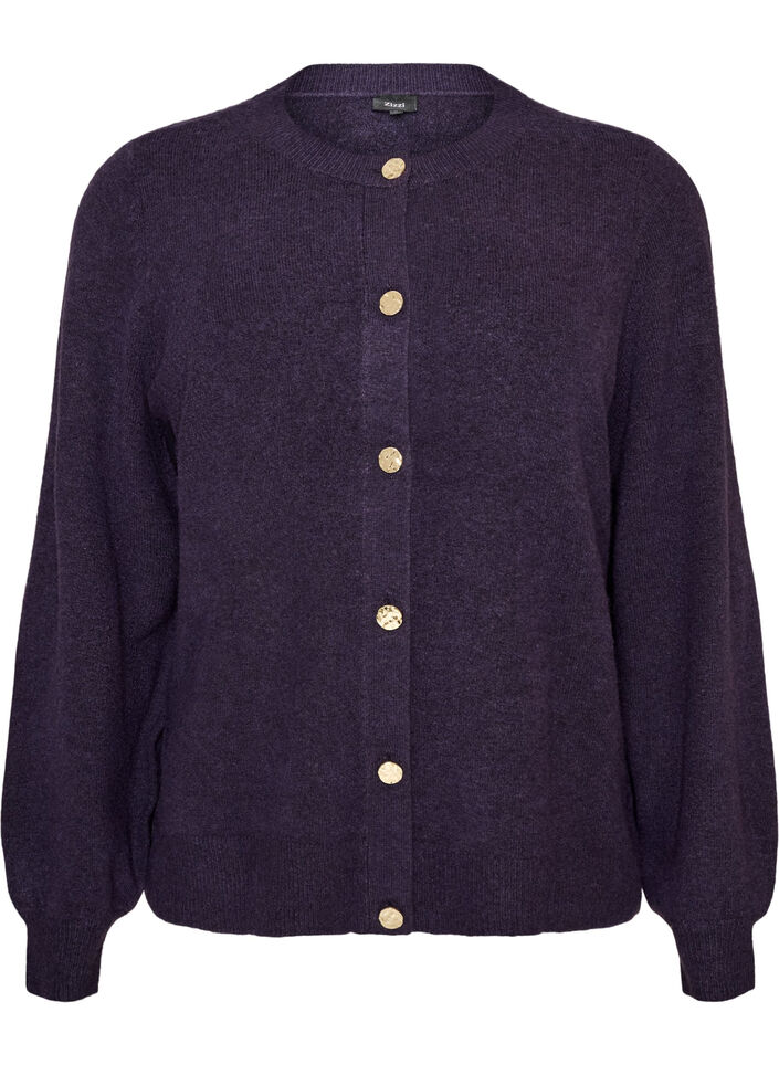 Strickjacke aus weichem Strick mit goldfarbenen Kn&ouml;pfen, Lila, Packshot image number 0