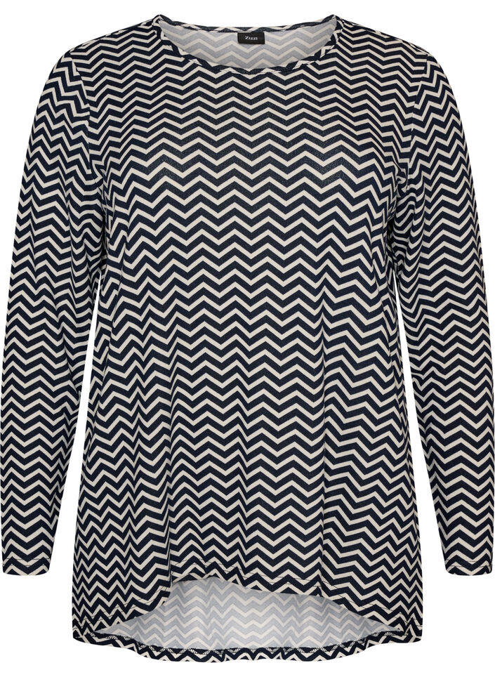 Gemusterte Bluse mit langen &Auml;rmeln, Blau, Packshot image number 0