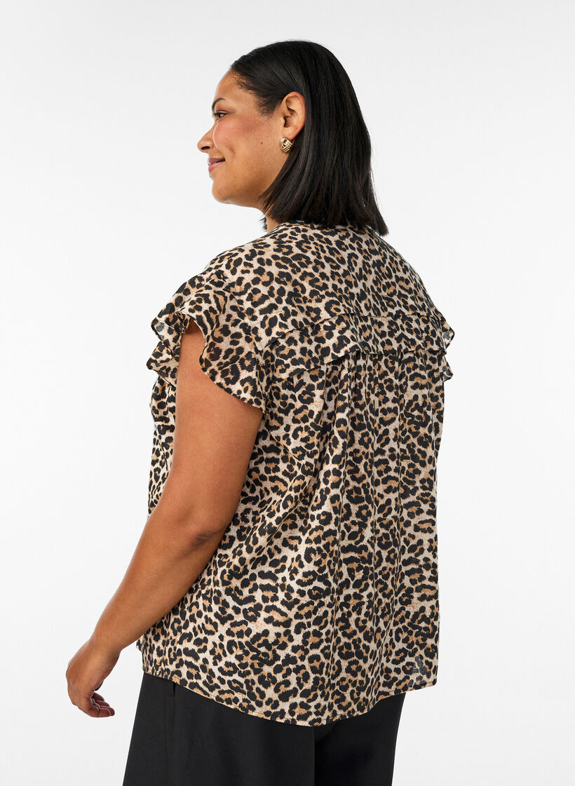 &Auml;rmellose Hemdbluse in A-Linie aus Baumwolle, Braun, Model image number 2