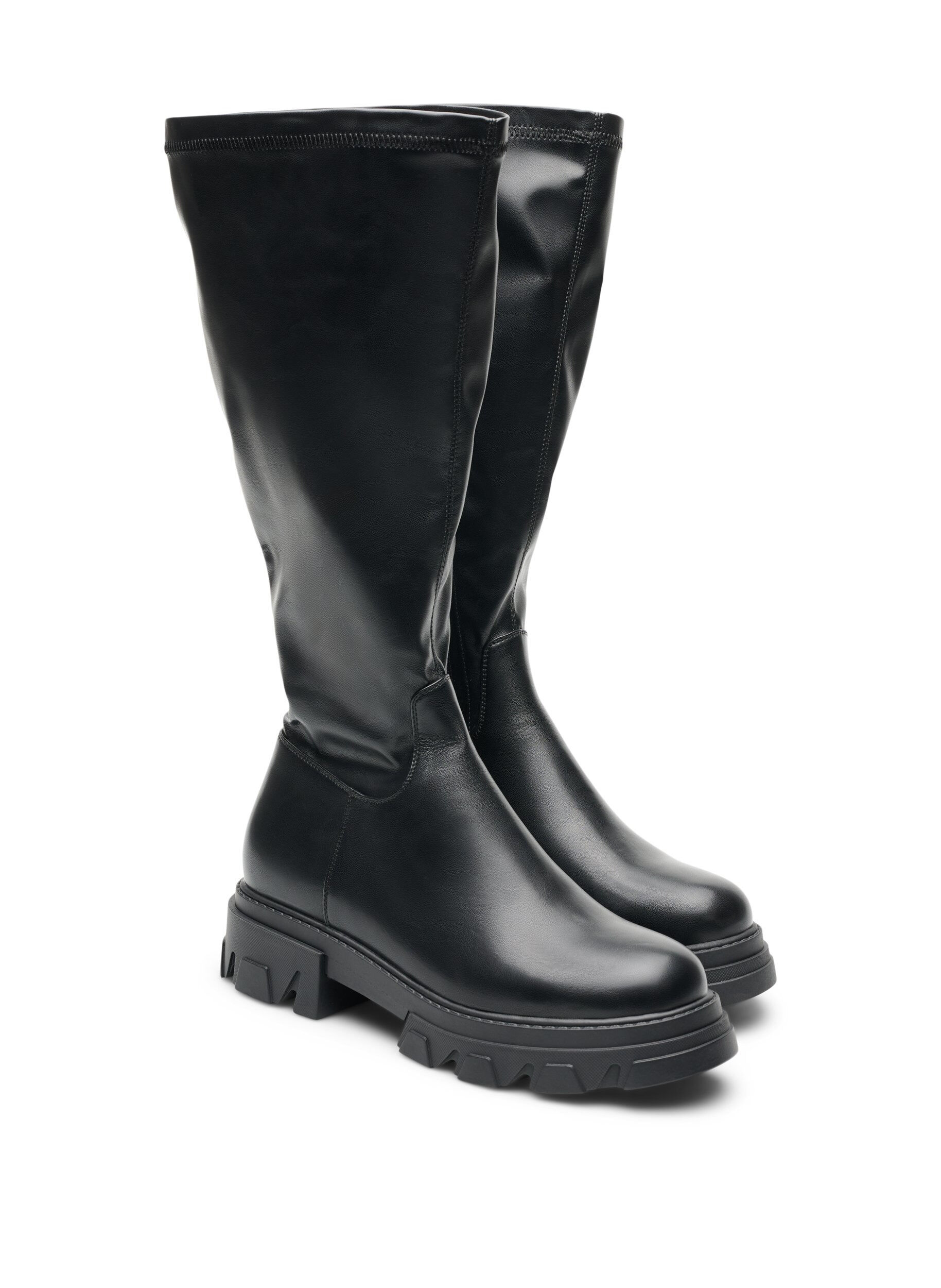 ZizziLangschaftstiefel aus Kunstleder mit klobiger Sohle, Schwarz, Packshot image number 1