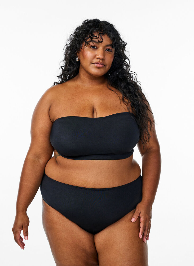 Einfarbiges Bandeau-Bikinioberteil, Schwarz, Model image number 1