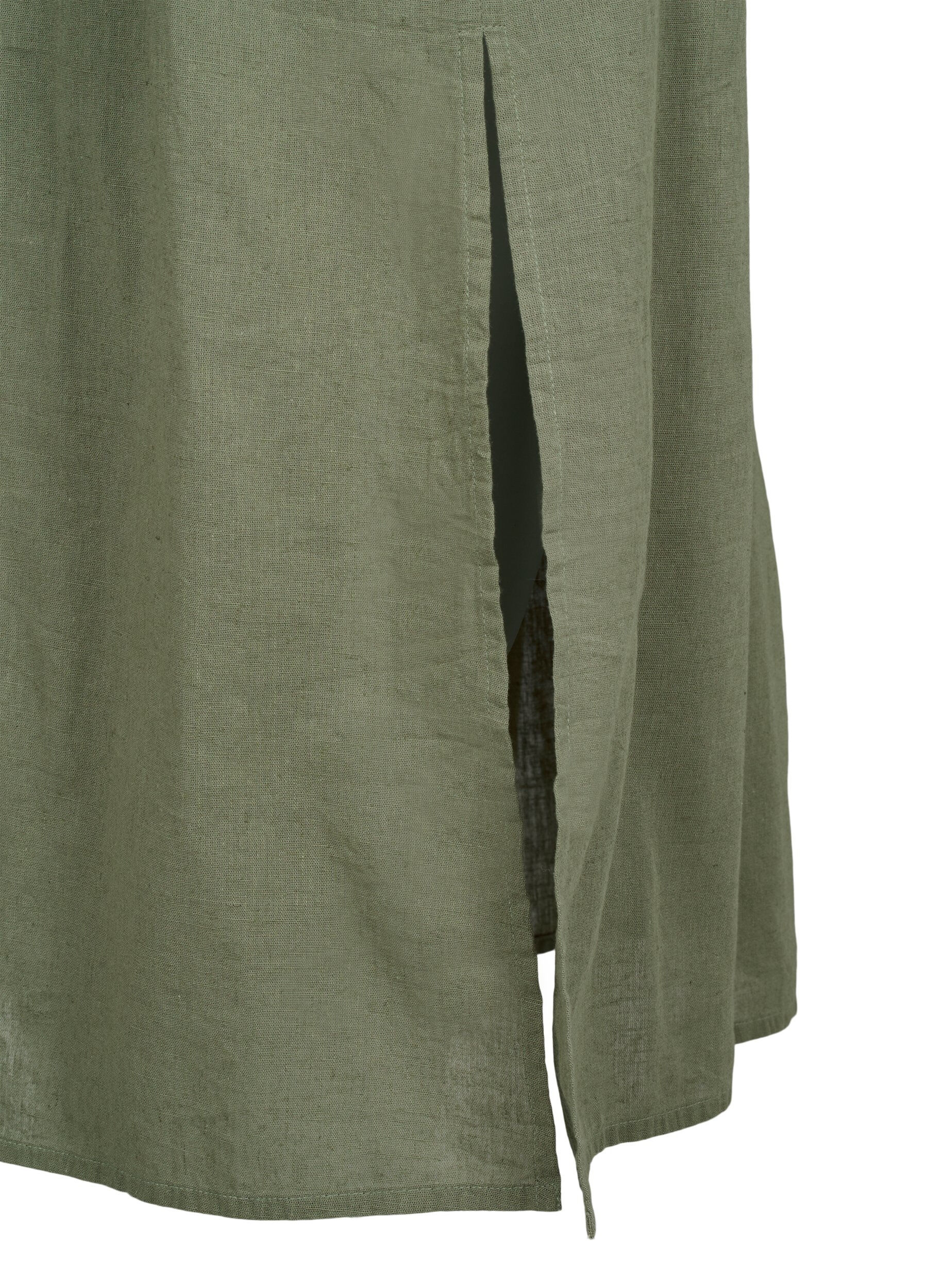 Zizzi &Auml;rmelloses Kleid aus Baumwollmischung mit Leinen, Deep Lichen Green, Packshot image number 3
