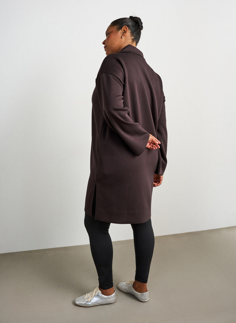 Robe-sweat sportive avec col montant et fermeture zipp&eacute;e, Marron, Model image number 2
