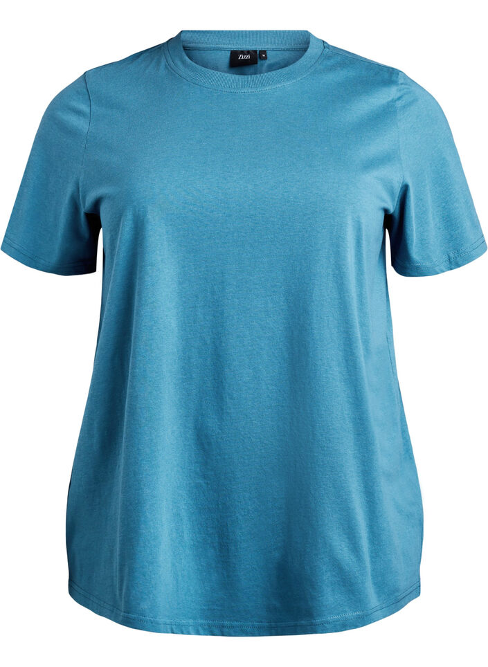 T-shirt basique en coton &agrave; col rond, Gris bleut&eacute;, Packshot image number 0