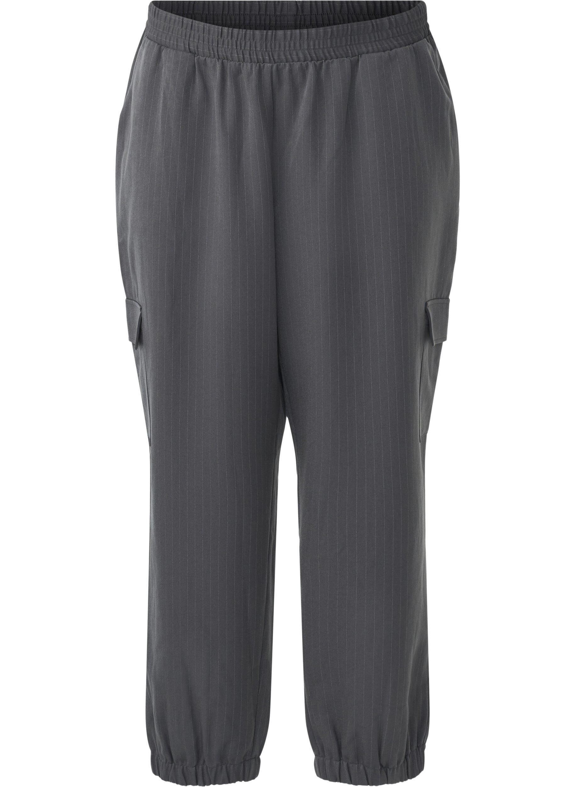 Zizzi Pantalon avec poches cargo et taille &eacute;lastiqu&eacute;e, Gris anthracite, Packshot image number 0