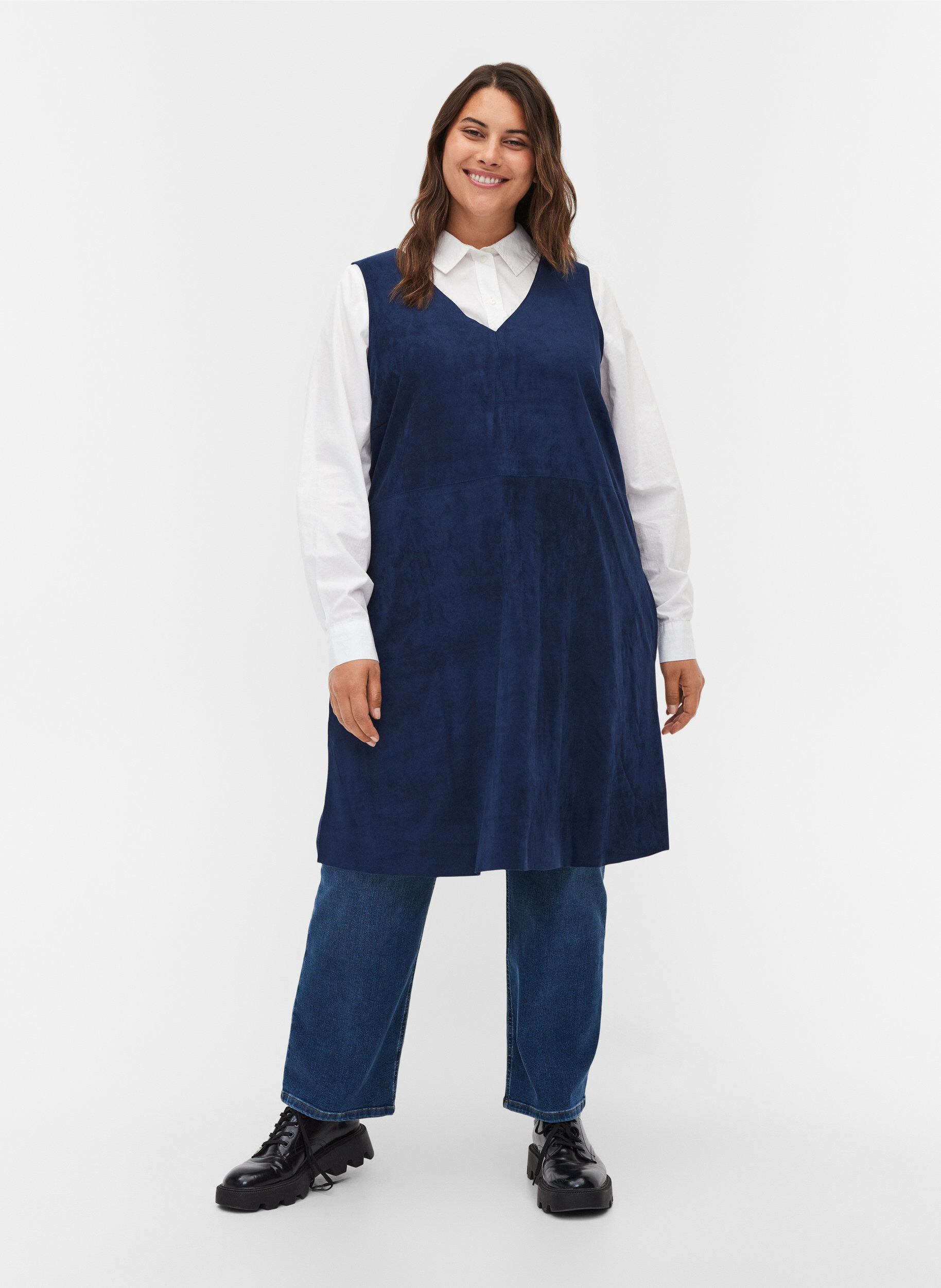 Zizzi Robe sans manches en forme de trap&egrave;ze, Dark Blue, Model image number 3