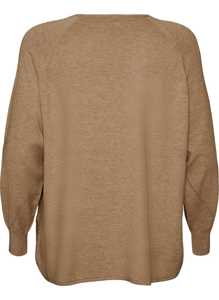Chemisier en tricot avec col rond et motif tricot, Beige, Packshot image number 1