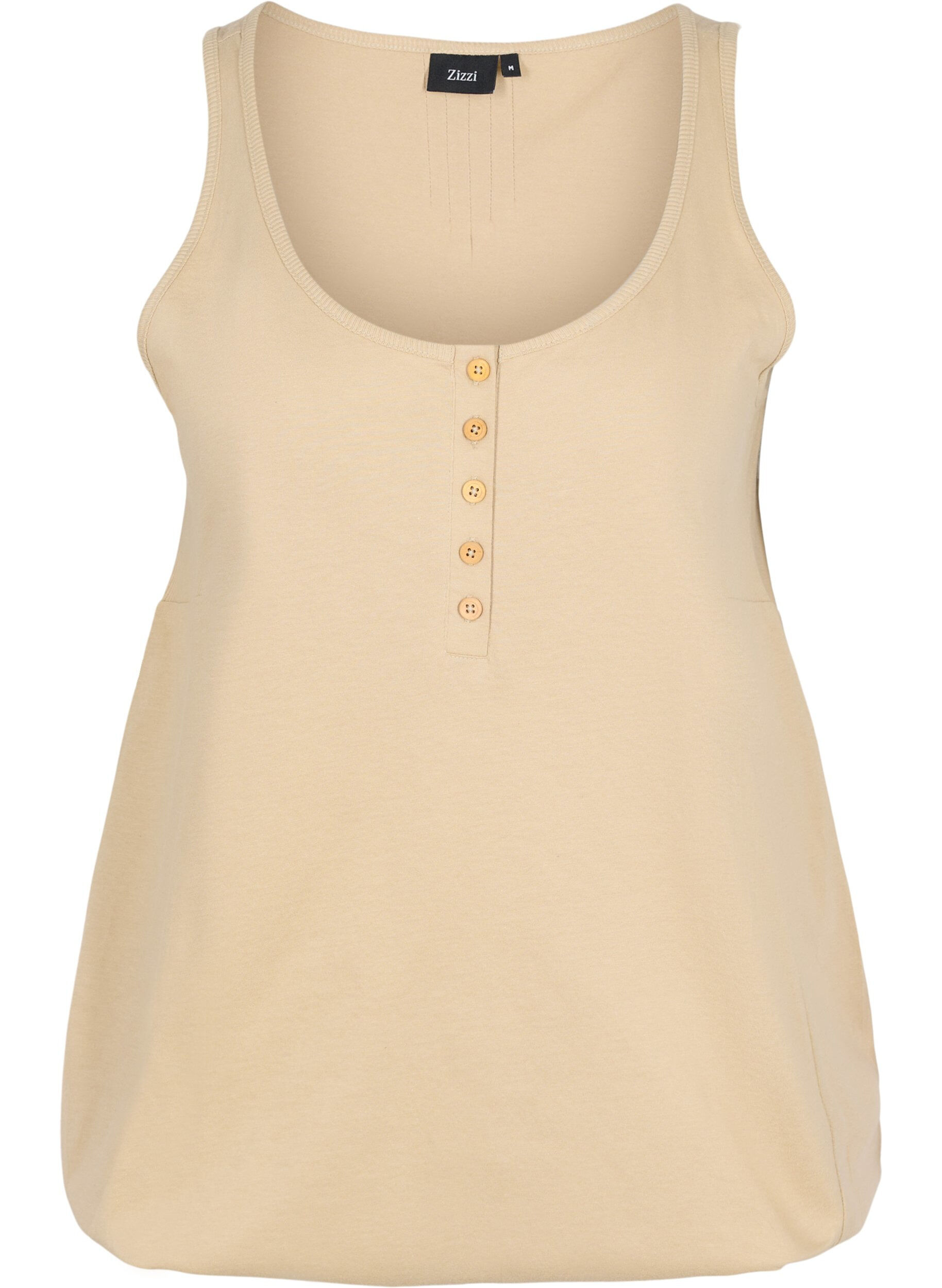 Zizzi Haut en coton solide avec &eacute;lastique dans le bas, Humus, Packshot image number 0