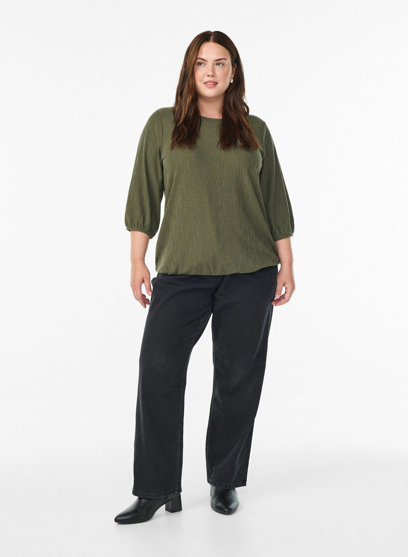 Bluse mit Struktur und 3/4-&Auml;rmeln, Gr&uuml;n, Model image number 1