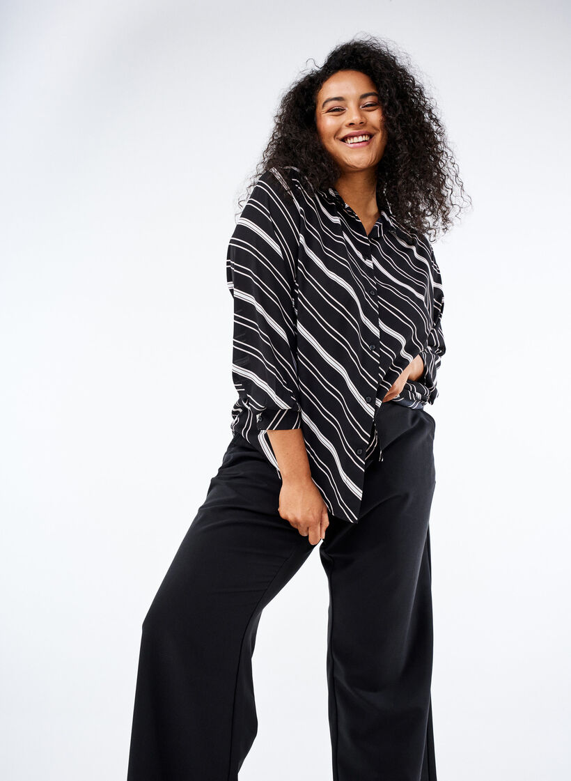 Chemise rayée à manches longues, Black Stripe, Image image number 0