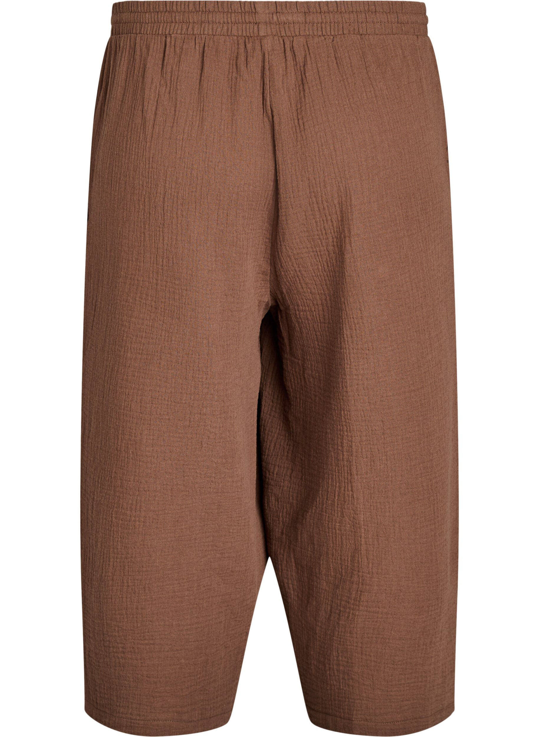 Zizzi Culotte-Hose aus Baumwollmusselin mit hohem Bund, Braun, Packshot image number 1