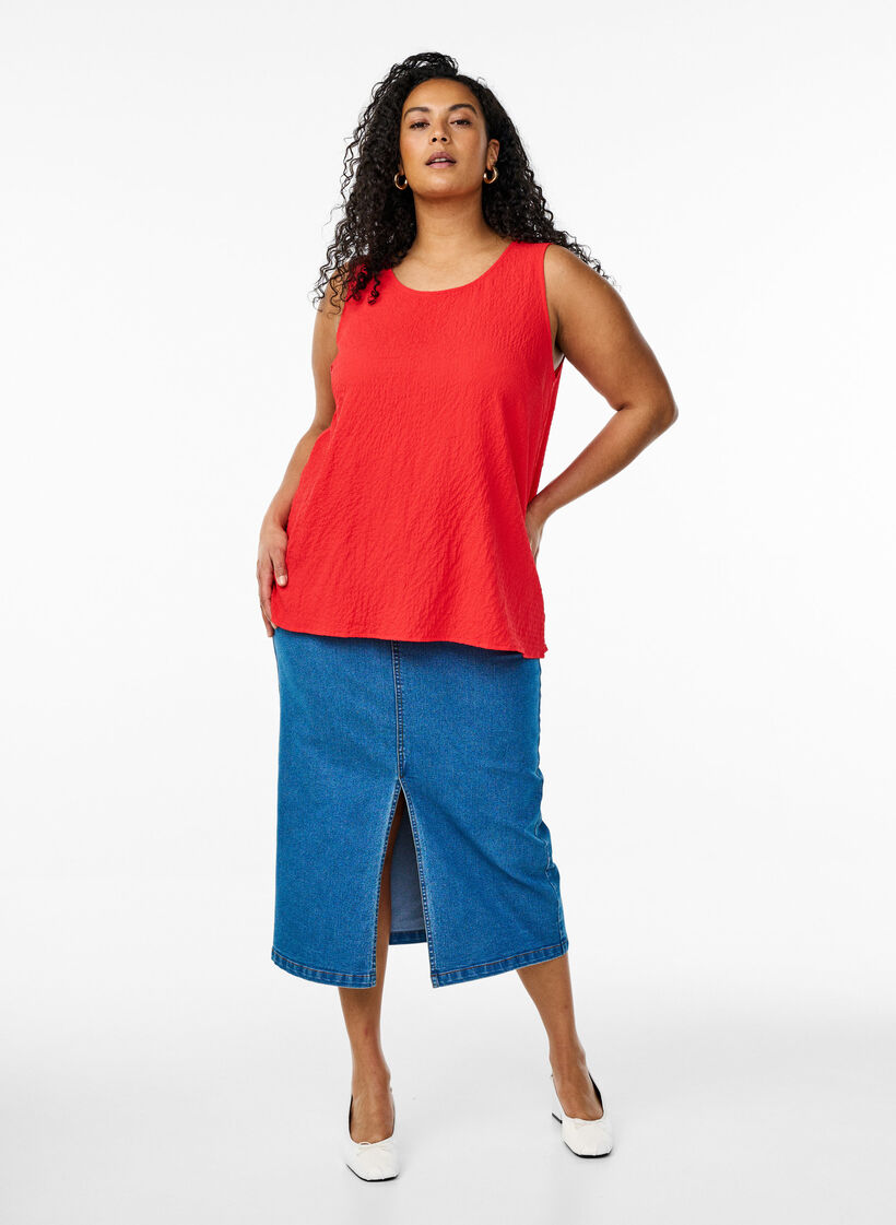 &Auml;rmelloses Top mit Struktur, Rot, Model image number 1