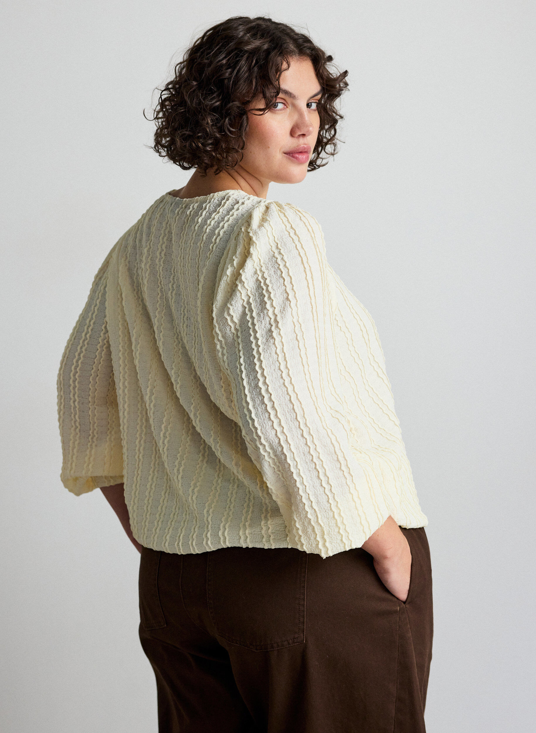 ZizziJerseybluse mit Struktur und Ballonsilhouette, Vanille, Model image number 2