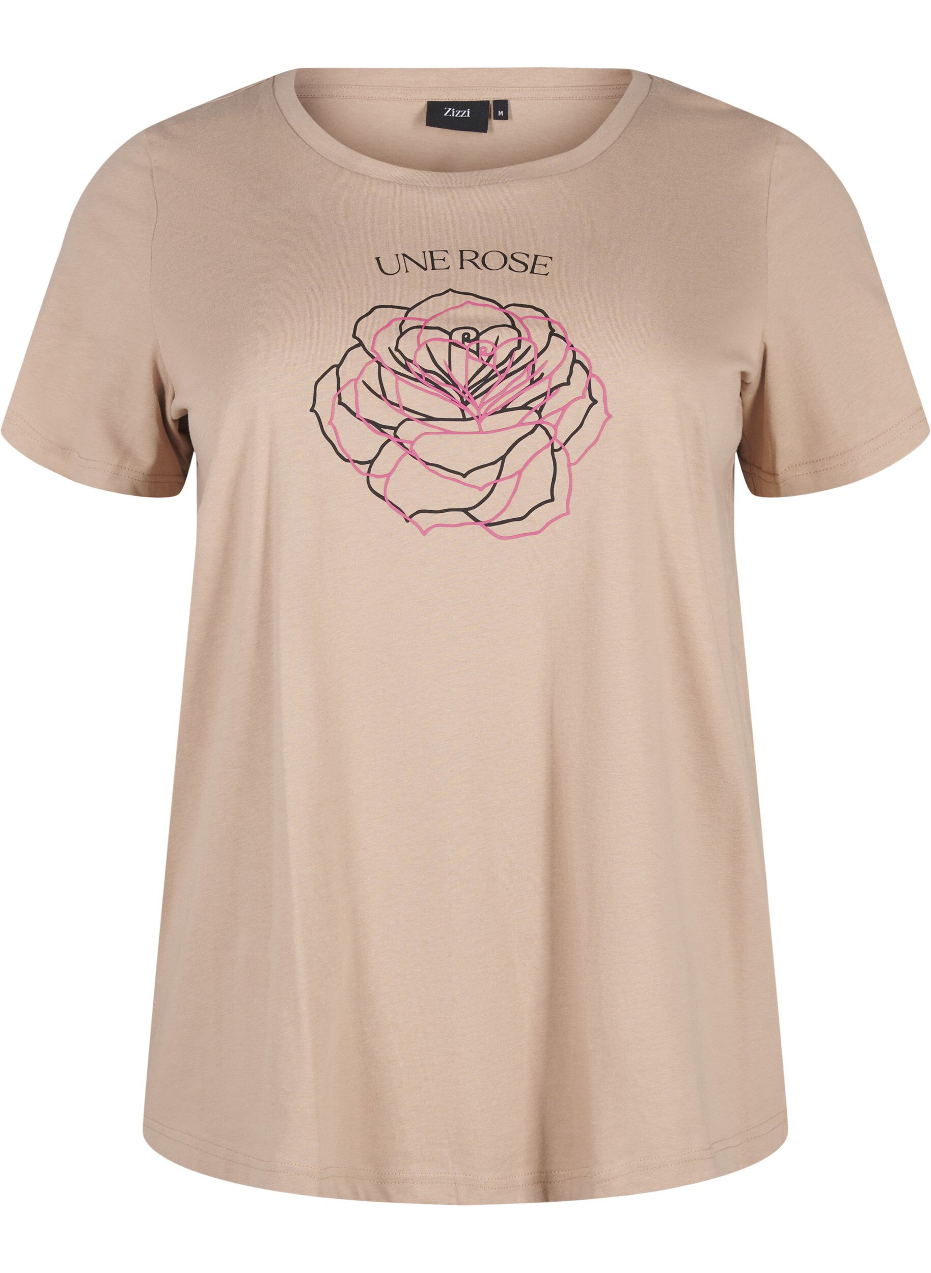 Zizzi T-shirt en coton avec impression, S. Mink w. Flower, Packshot image number 0