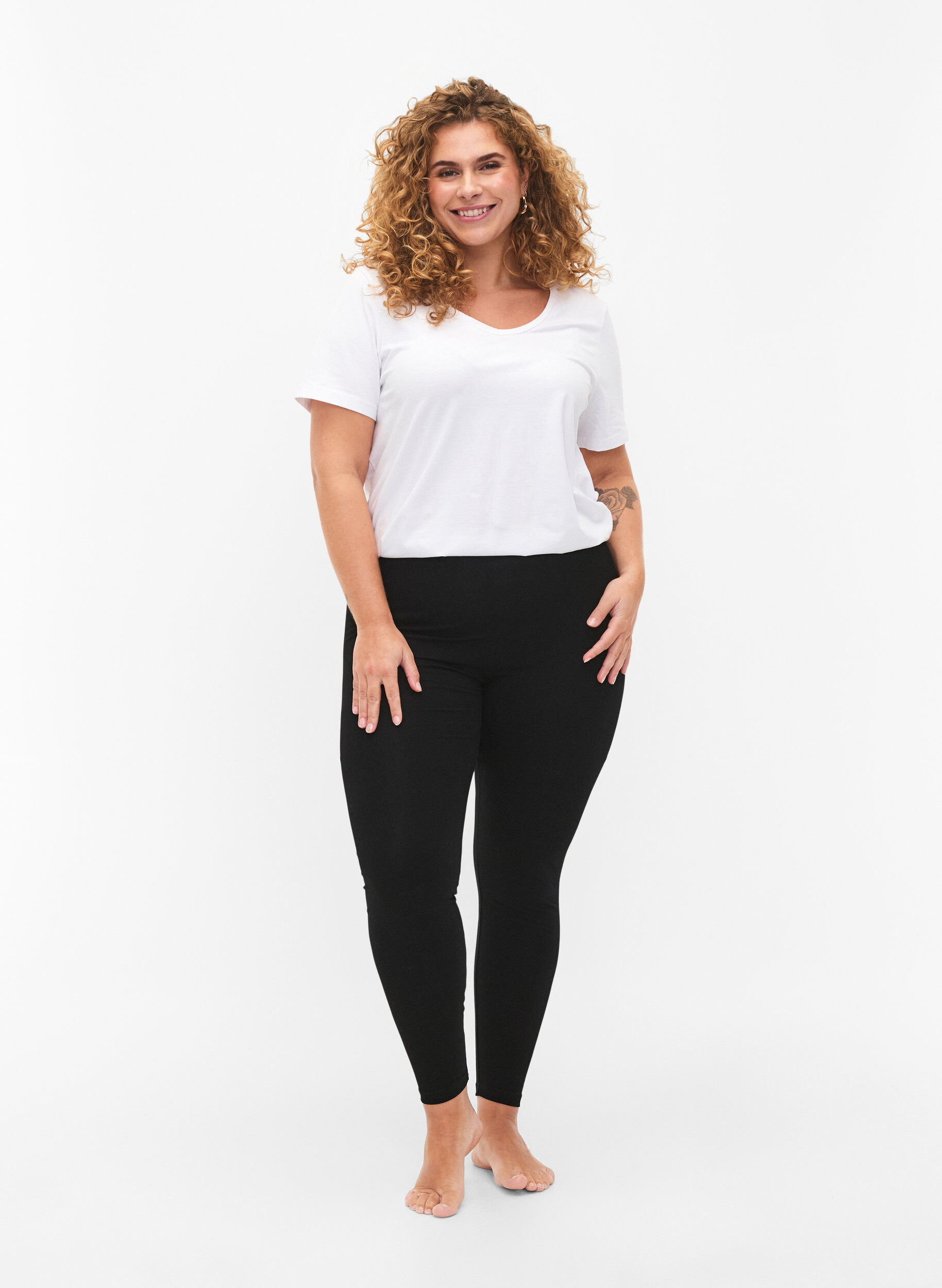 Zizzi 2-pack Baumwoll-Leggings, Schwarz, Model image number 1