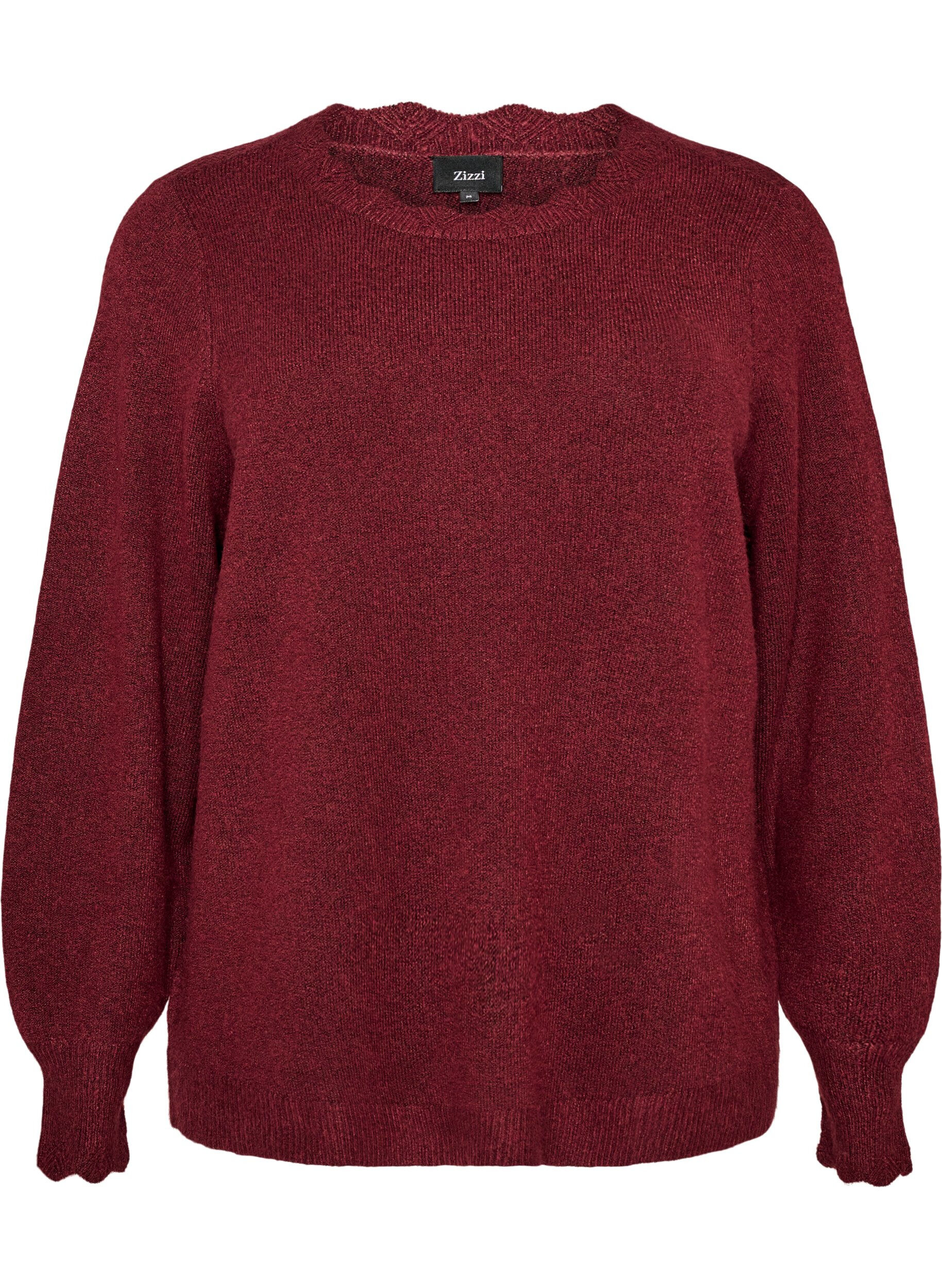 ZizziStrickbluse mit Wellenkante, Rot, Packshot image number 0