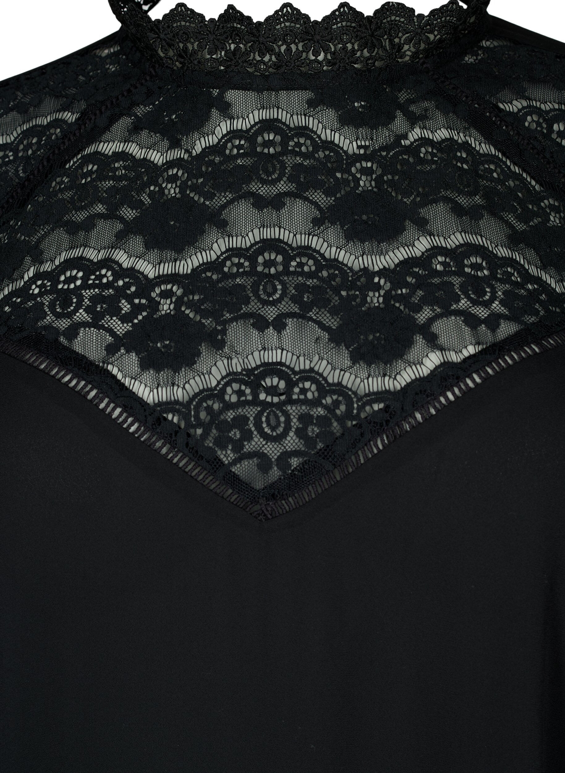 Zizzi Lang&auml;rmeliges Kleid mit Spitze, Black, Packshot image number 2