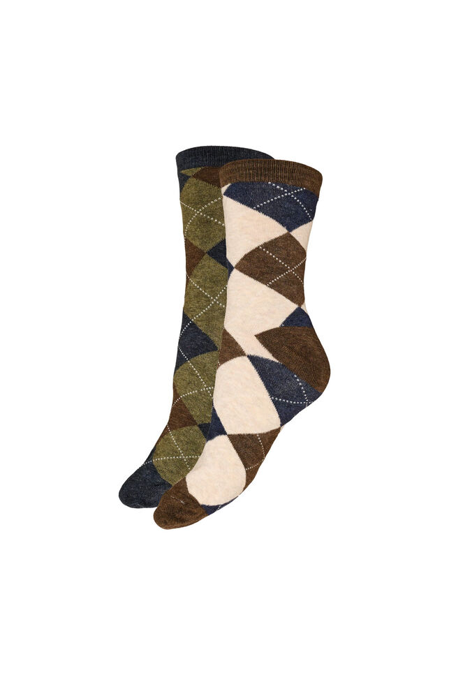 Lot de 2 paires de chaussettes &agrave; motif arlequin, Marron, Packshot image number 0