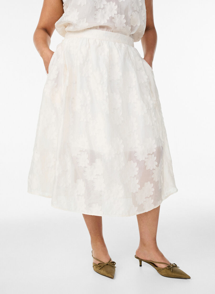 Gebl&uuml;mter Midi-Rock aus Jacquard, Vanille, Model image number 2