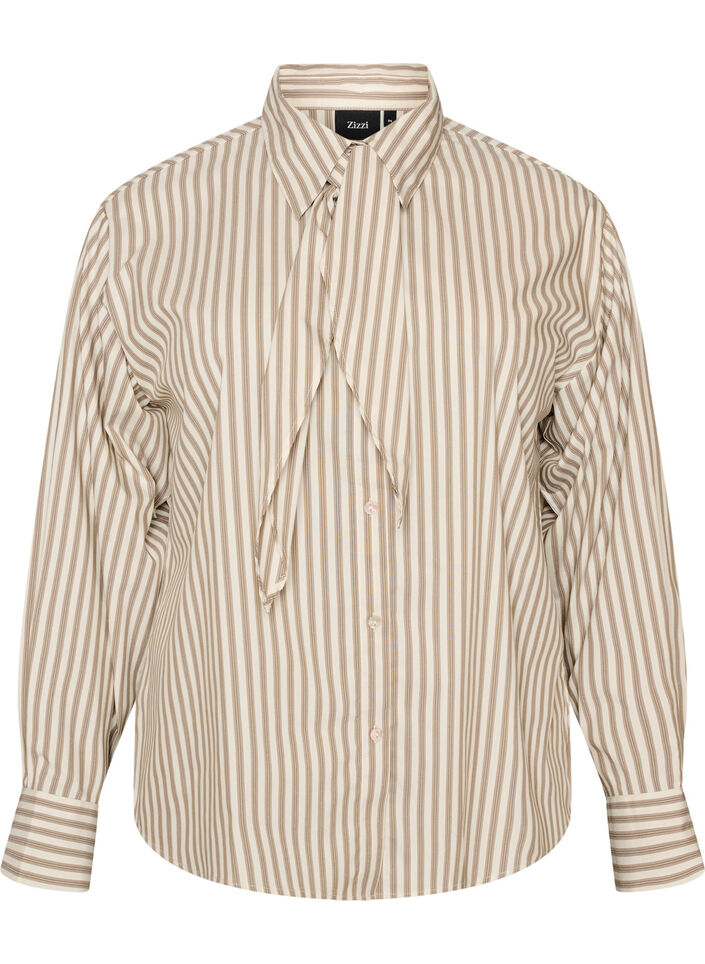 Chemise ray&eacute;e avec lien amovible &agrave; nouer, Beige, Packshot image number 0