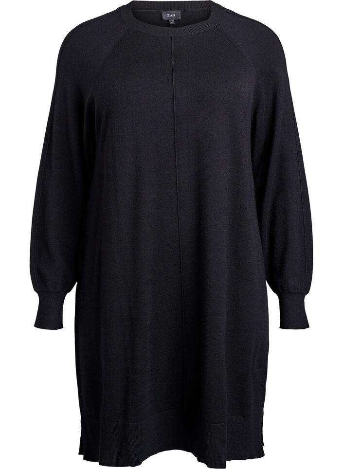 Strickkleid mit Raglan&auml;rmeln und Mittelnaht, Schwarz, Packshot image number 0
