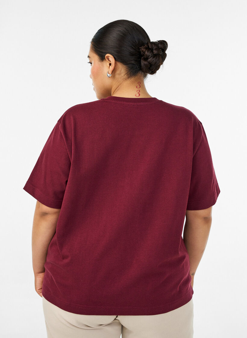 T-shirt coupe boxy en coton, Bordeaux, Model image number 2