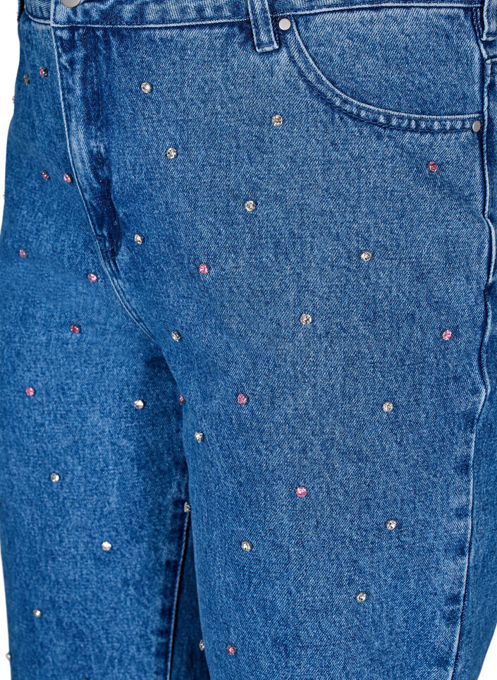 Jeans Gemma taille haute avec strass, Bleu, Packshot image number 2