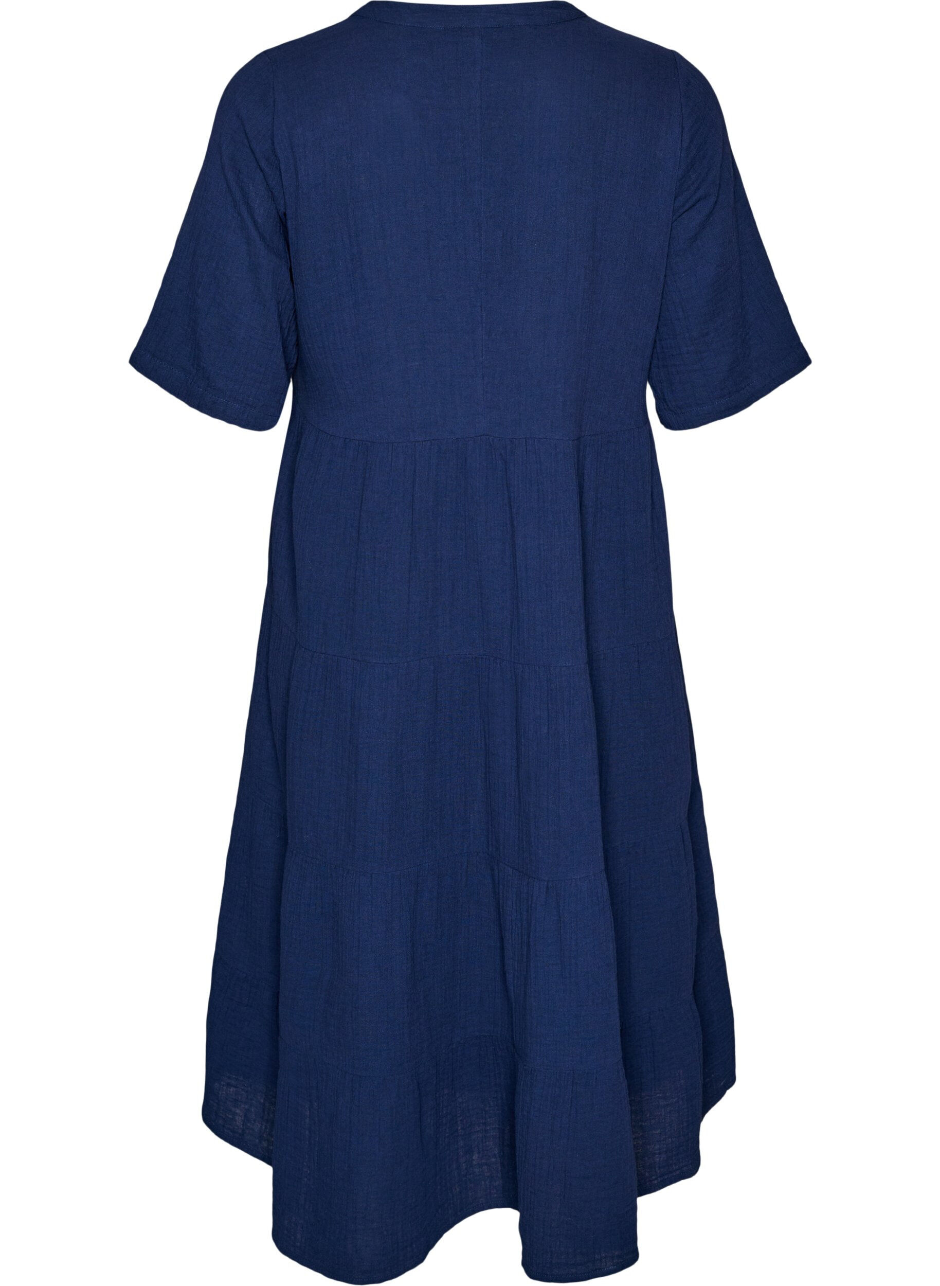 Zizzi Robe midi coupe &eacute;vas&eacute;e en mousseline de coton, Bleu, Packshot image number 1