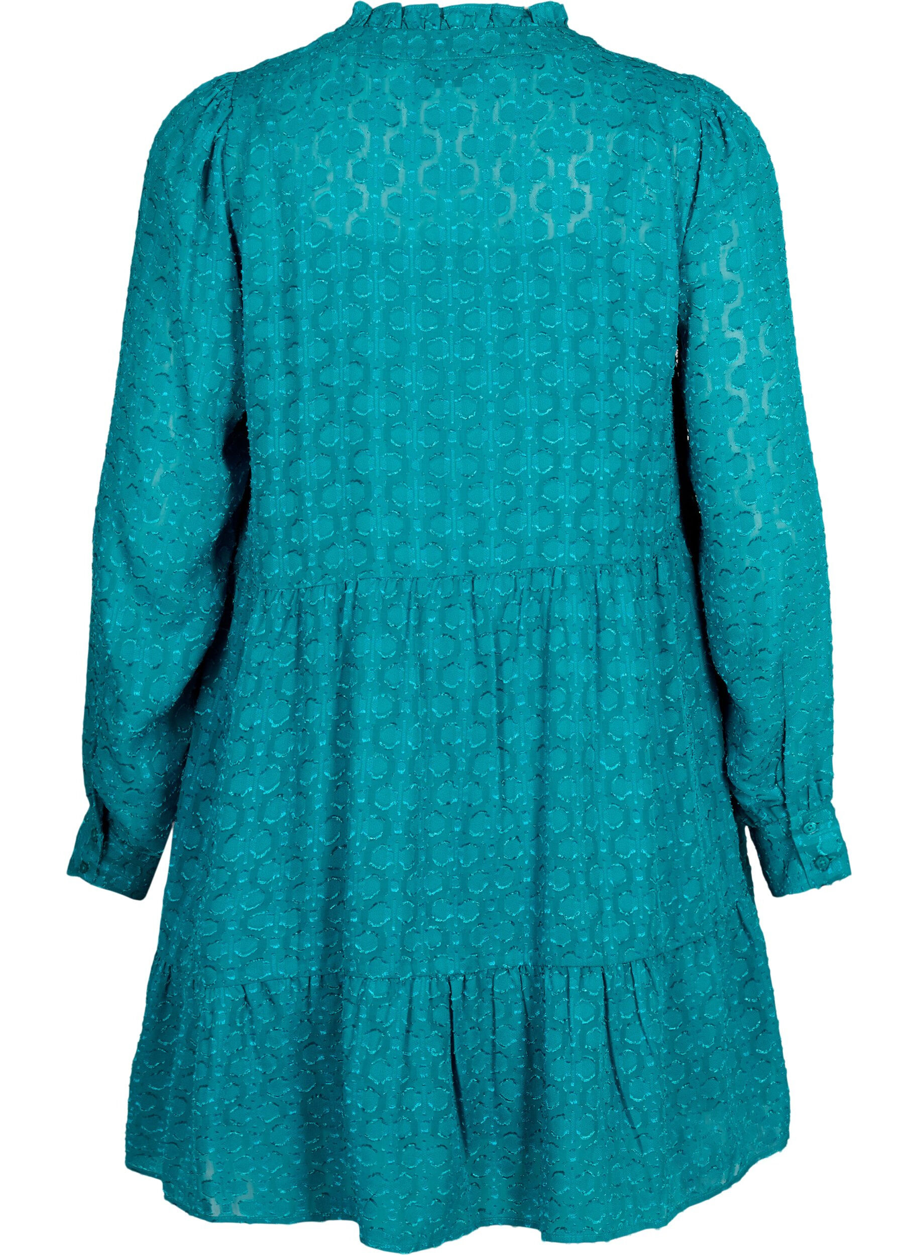 Zizzi Robe en jacquard avec col &agrave; volants, Deep Lake, Packshot image number 1