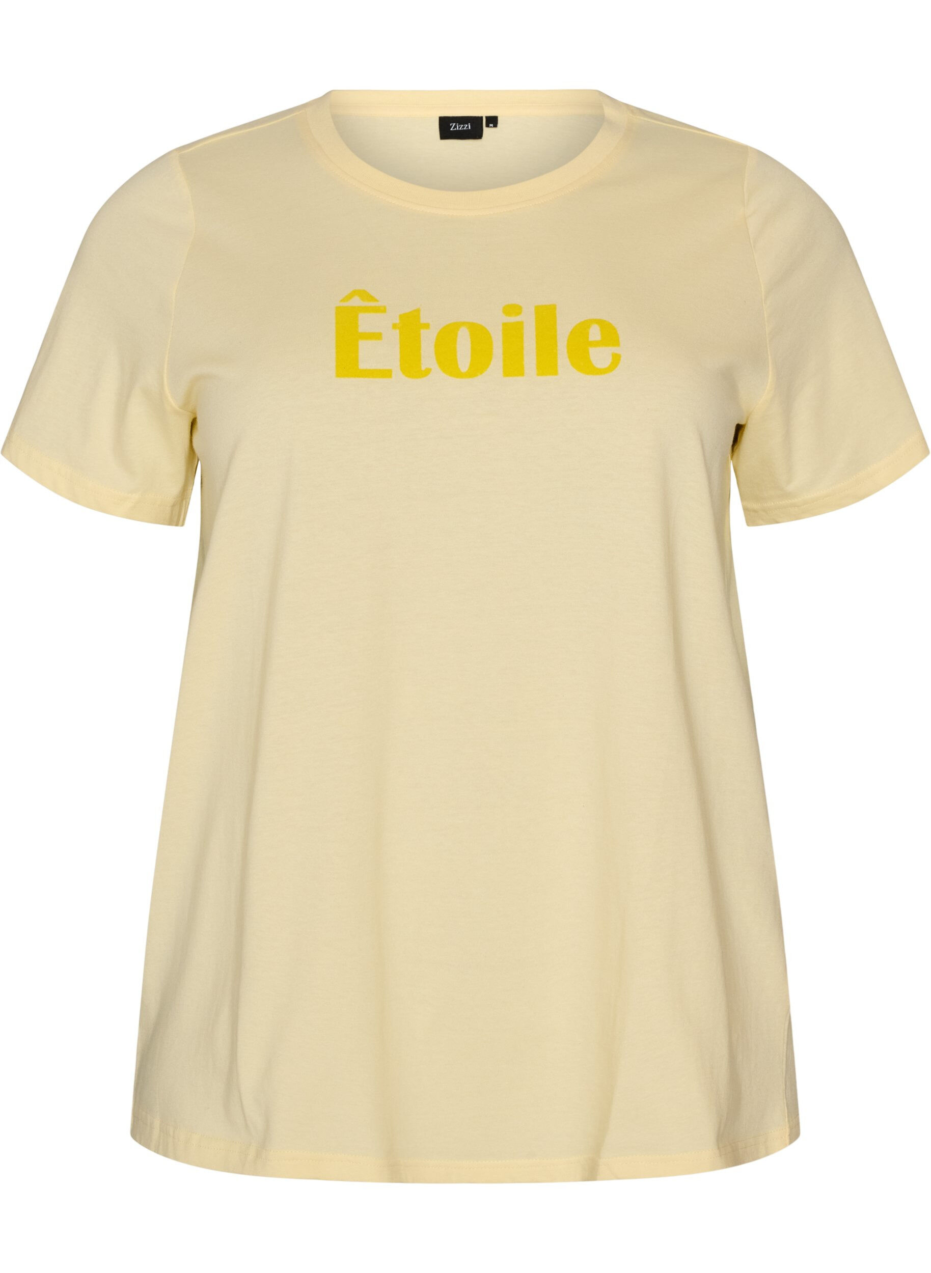 ZizziT-shirt en coton bio avec inscription en velours, Jaune clair, Packshot image number 0