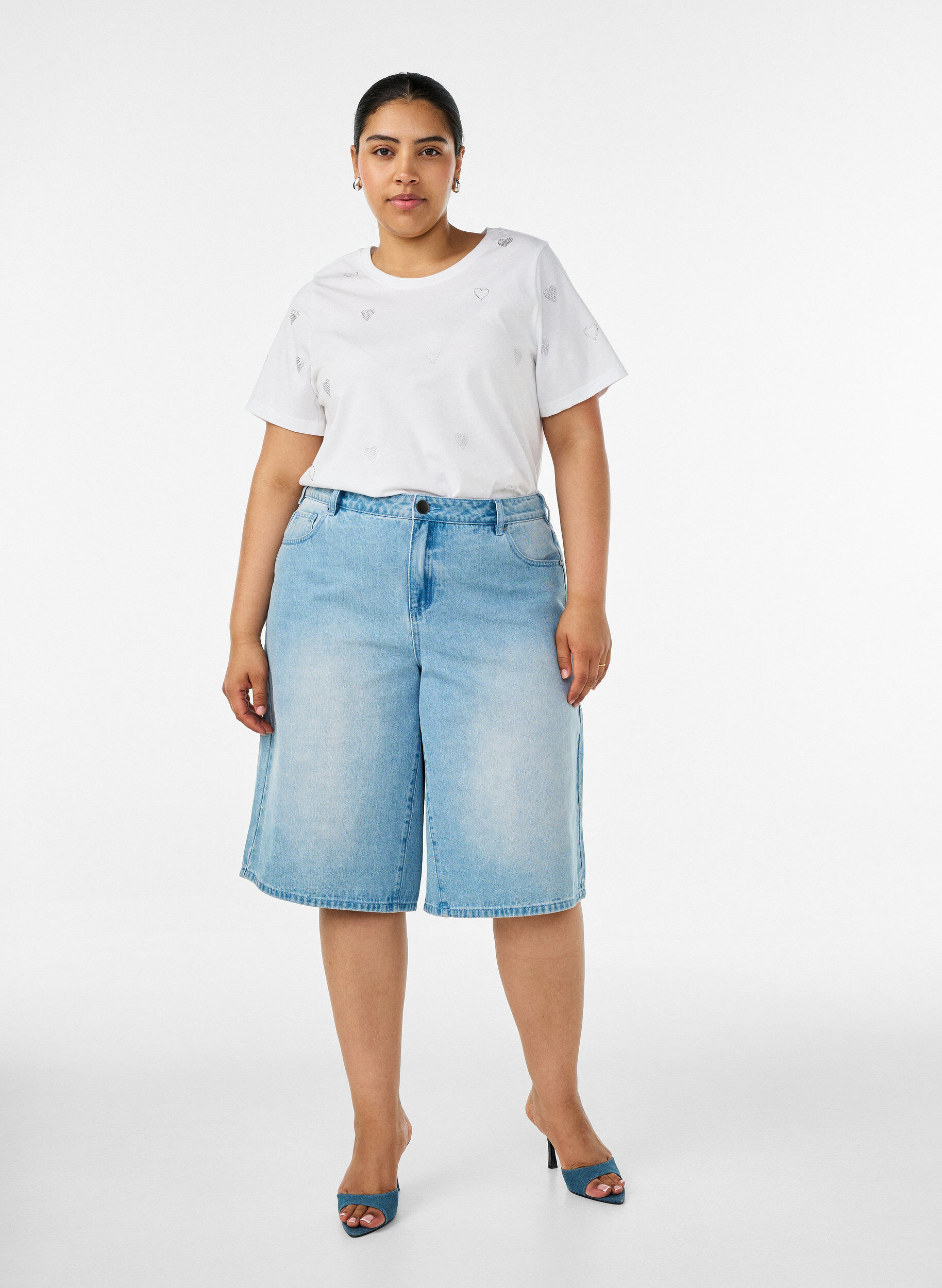 ZizziT-shirt en coton bio avec des c&oelig;urs, Blanc, Model image number 1
