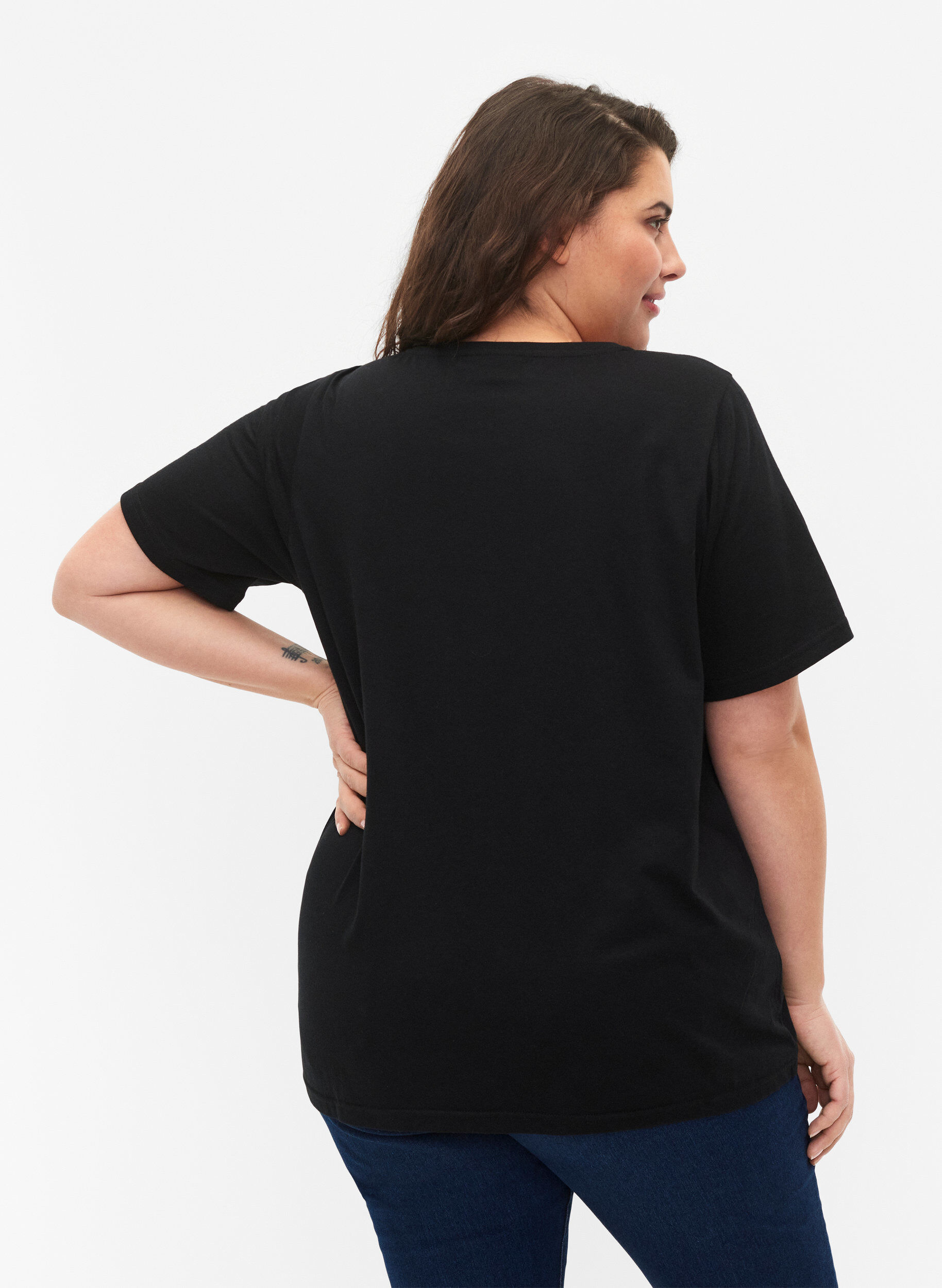 Zizzi FLASH - T-shirts 2-pack &agrave; col en V, Black/Black, Model image number 1