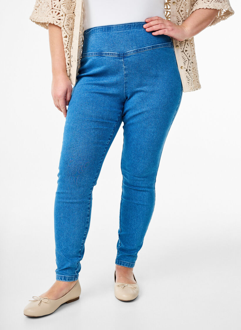Jeggings extensibles avec une taille haute, Bleu Clair, Model image number 2