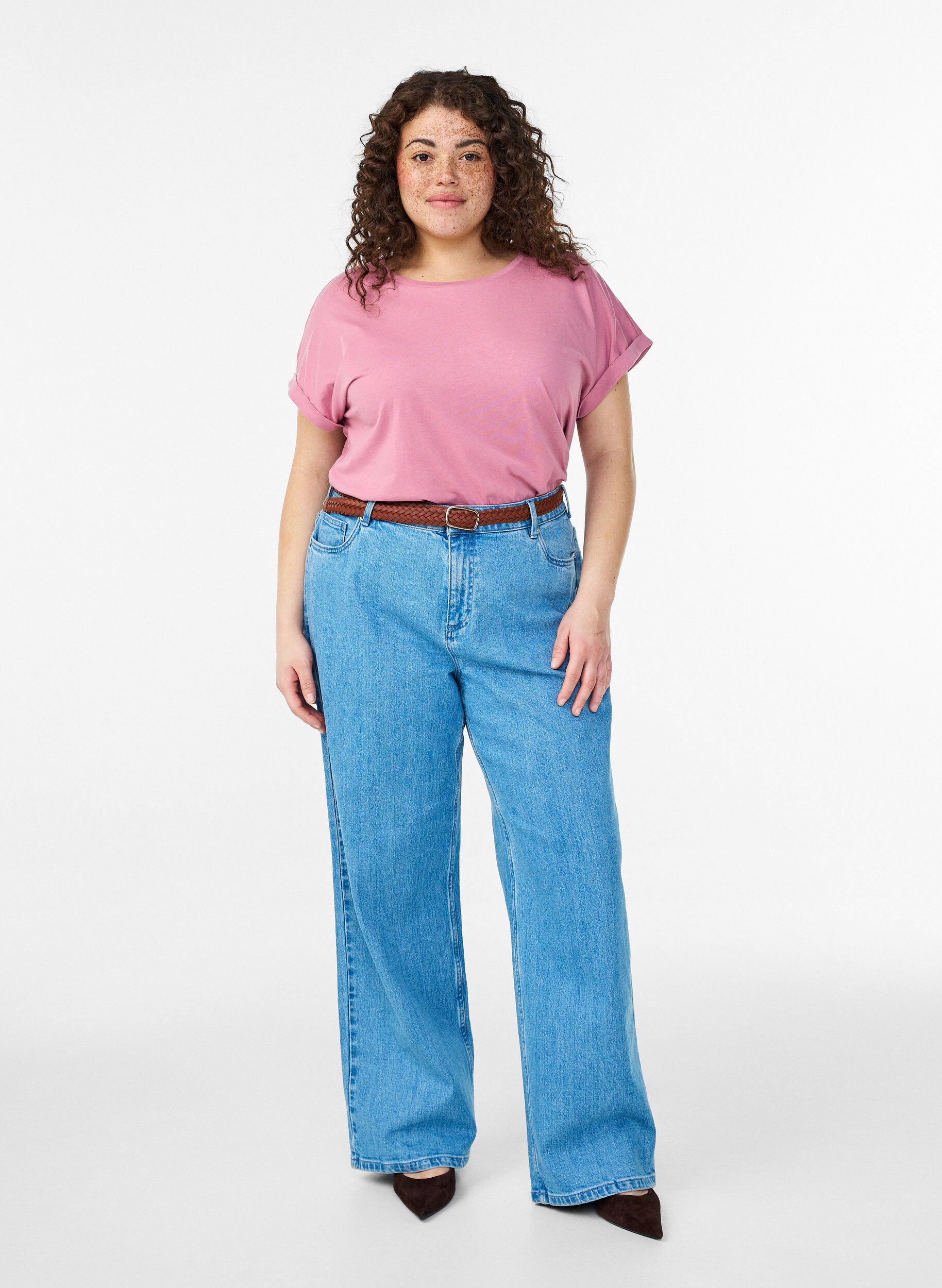 Zizzi Kurz&auml;rmeliges T-Shirt aus Baumwollmischgewebe, Rot, Model image number 1