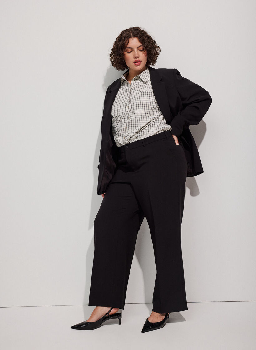 Weite Anzughose mit hoher Taille, Schwarz, Model image number 0