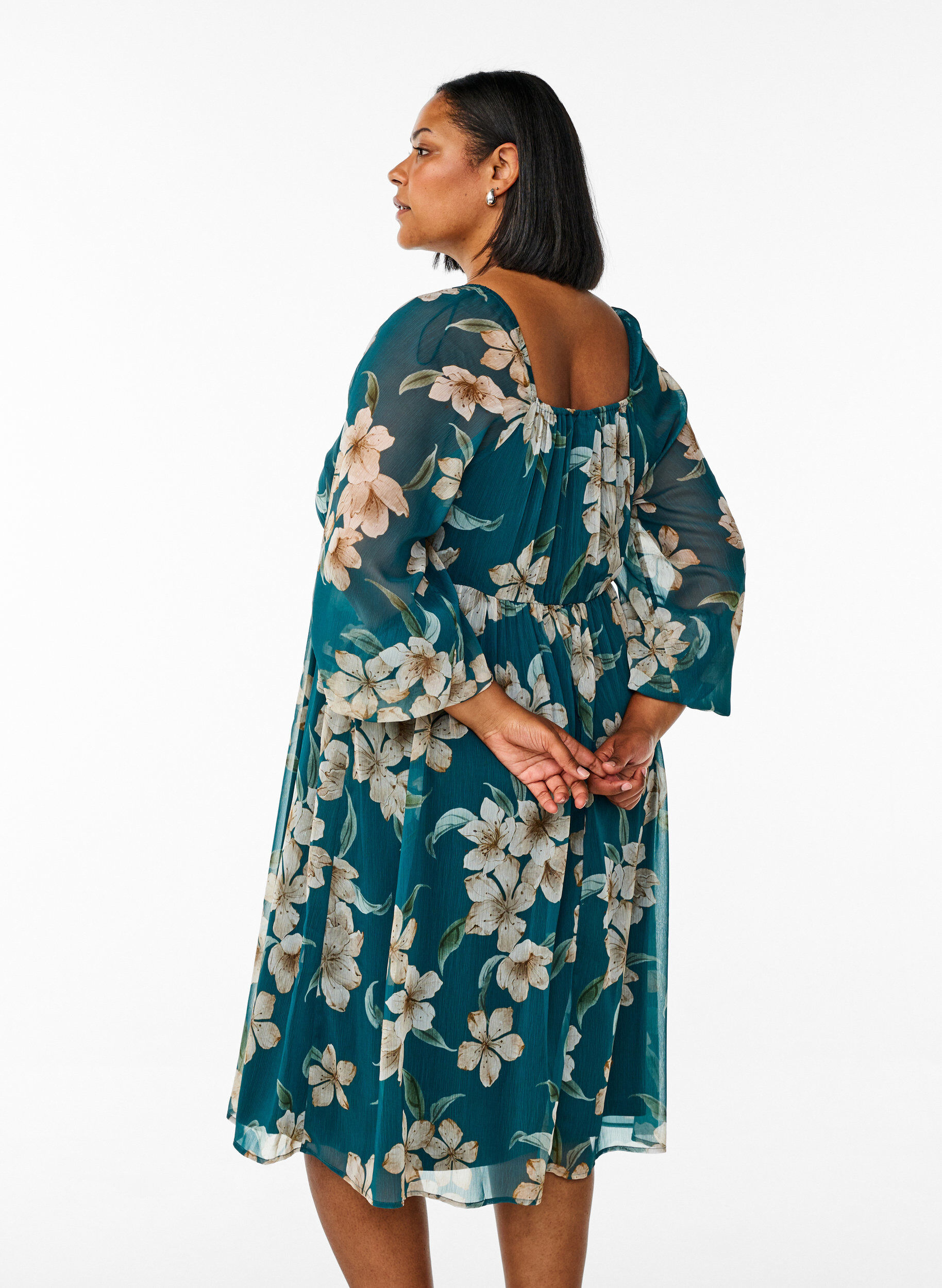 Zizzi Partykleid aus Chiffon mit langen &Auml;rmeln, Gr&uuml;n, Model image number 2