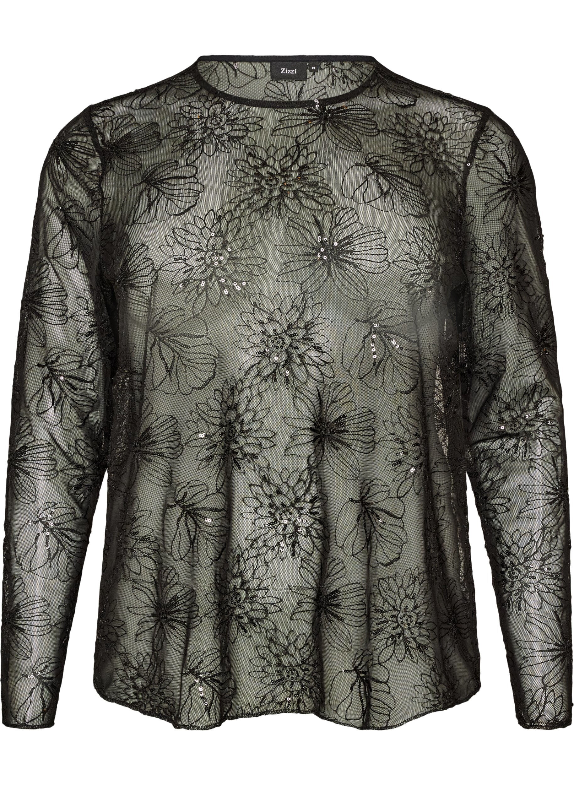 Blouse en mesh avec fleurs et sequins