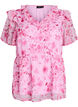 Gebl&uuml;mte Bluse mit R&uuml;schenkragen und Peplum-Effekt, Pink, Packshot image number 0