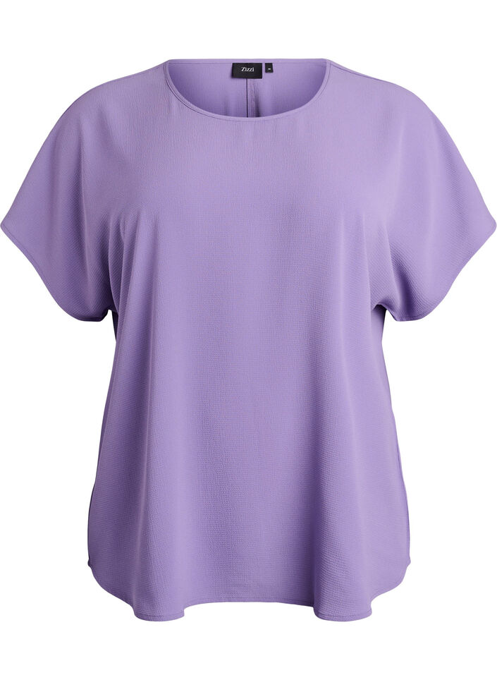 Bluse mit kurzen &Auml;rmeln und Rundhalsausschnitt, lila, Packshot image number 0