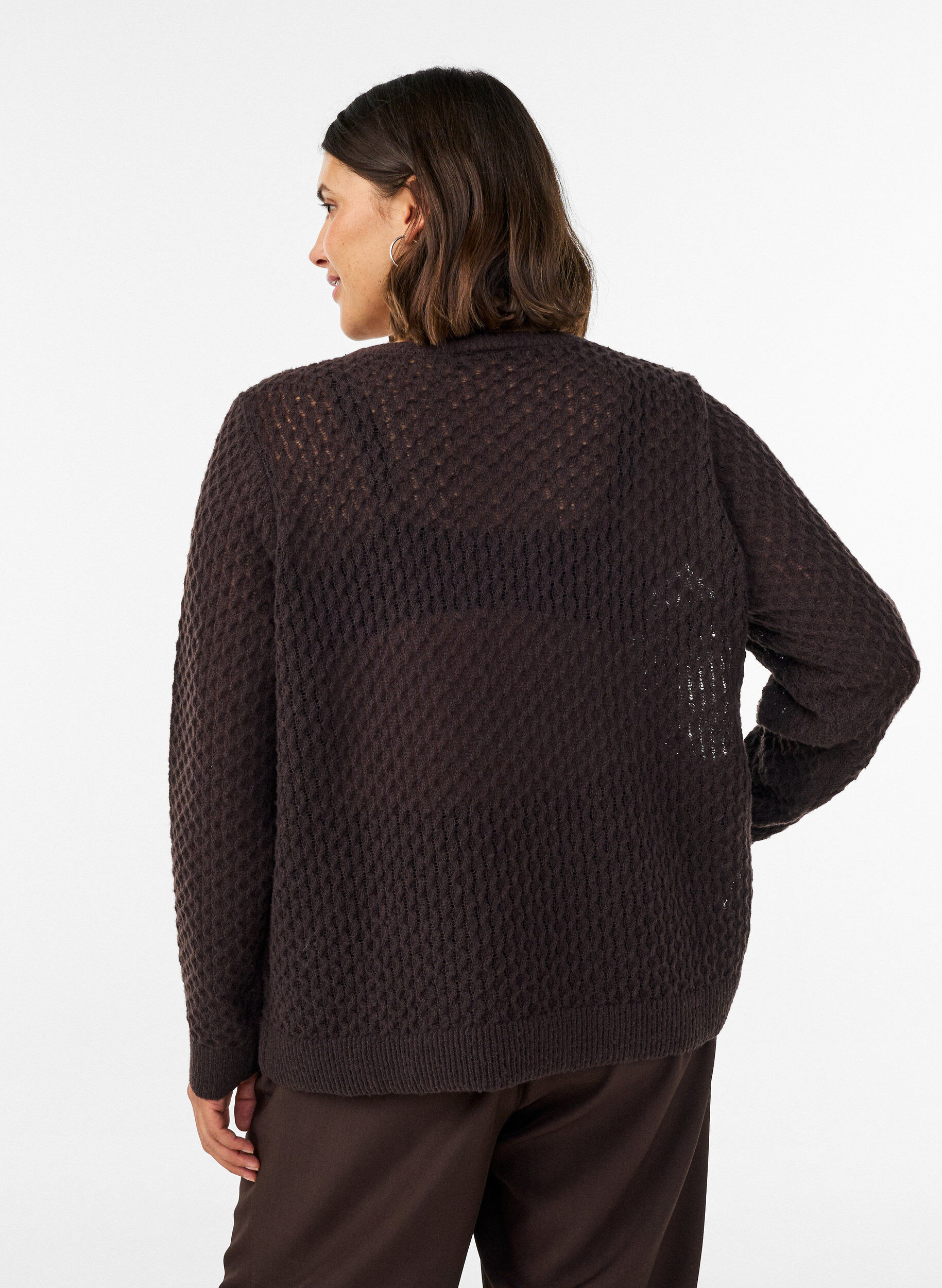 ZizziStrickbluse mit strukturiertem Lochmuster, Braun, Model image number 2