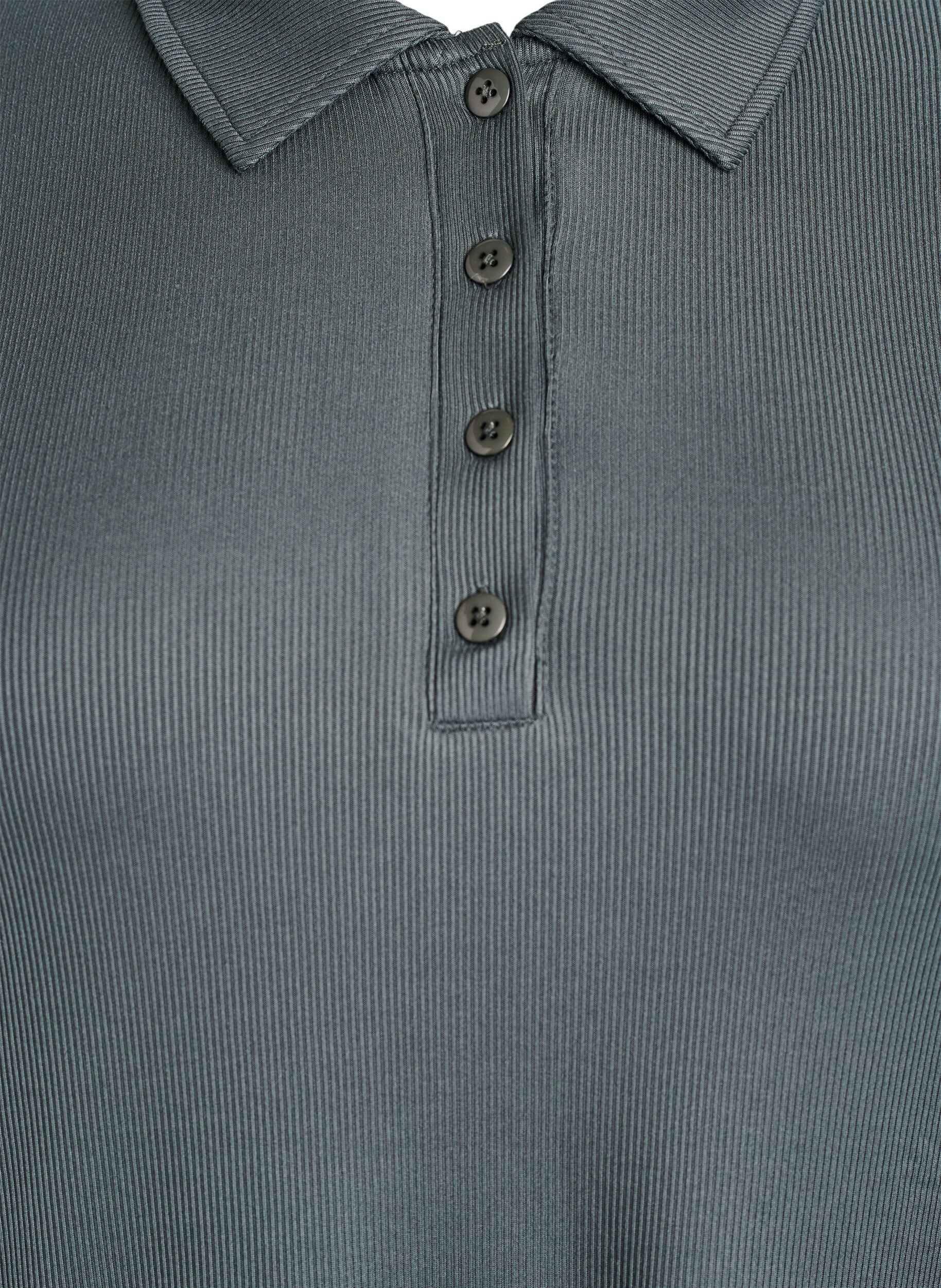 Zizzi Polo en maille c&ocirc;tel&eacute;e douce &agrave; manches longues, Vert fonc&eacute;, Packshot image number 2