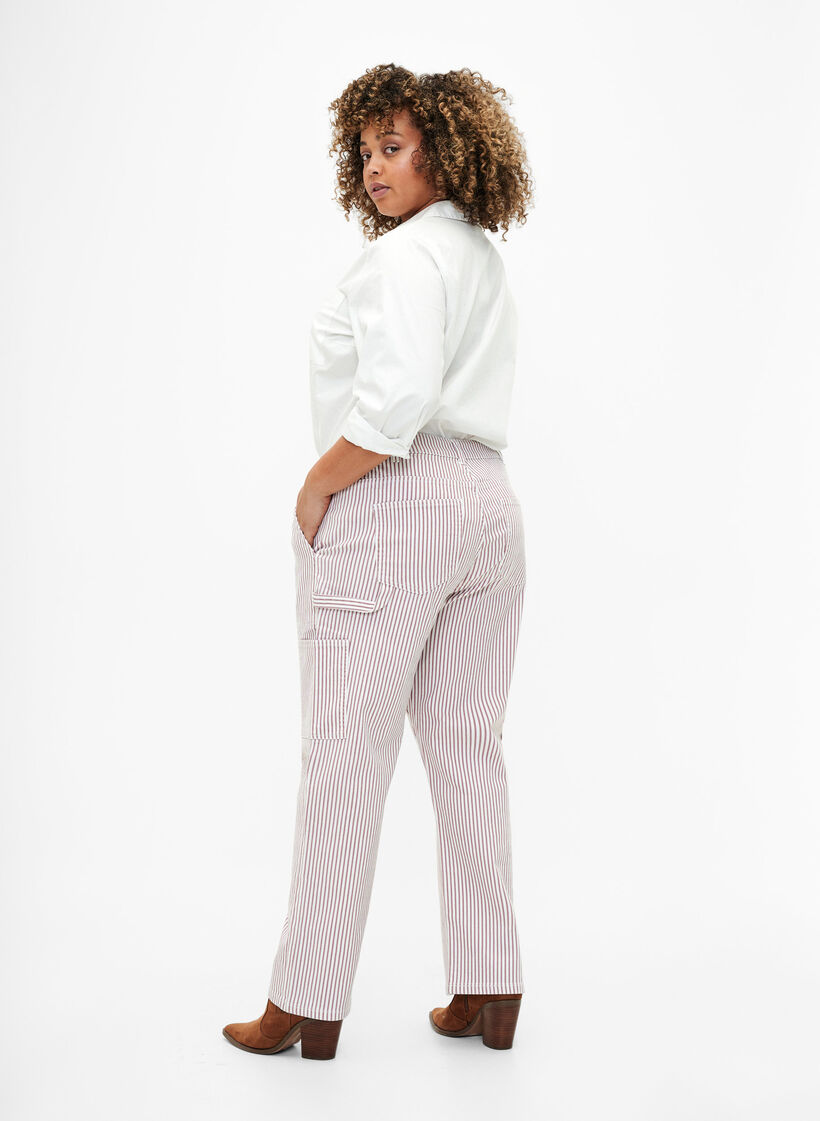 Jean cargo à rayures avec une coupe droite, Rose White Stripe, Model image number 1