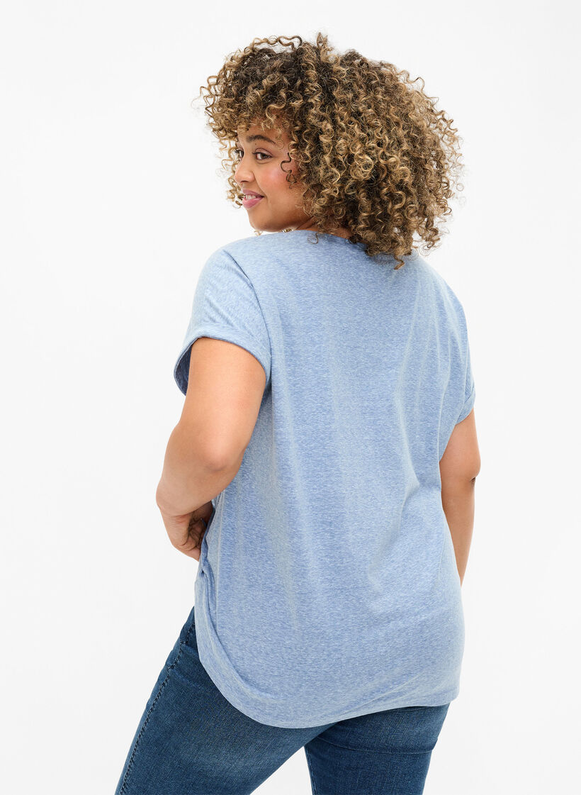 Melange T-Shirt mit kurzen &Auml;rmeln, Blau, Model image number 2