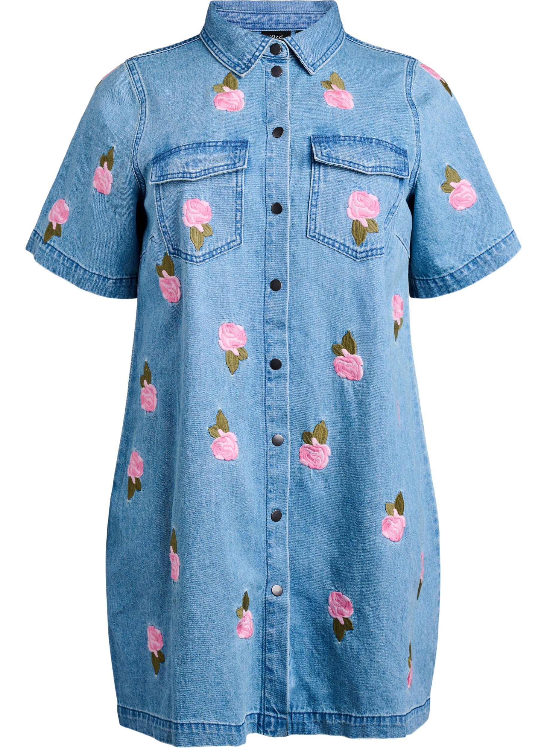 Zizzi Robe courte en denim avec broderies florales, LBD w. Flower, Packshot image number 0